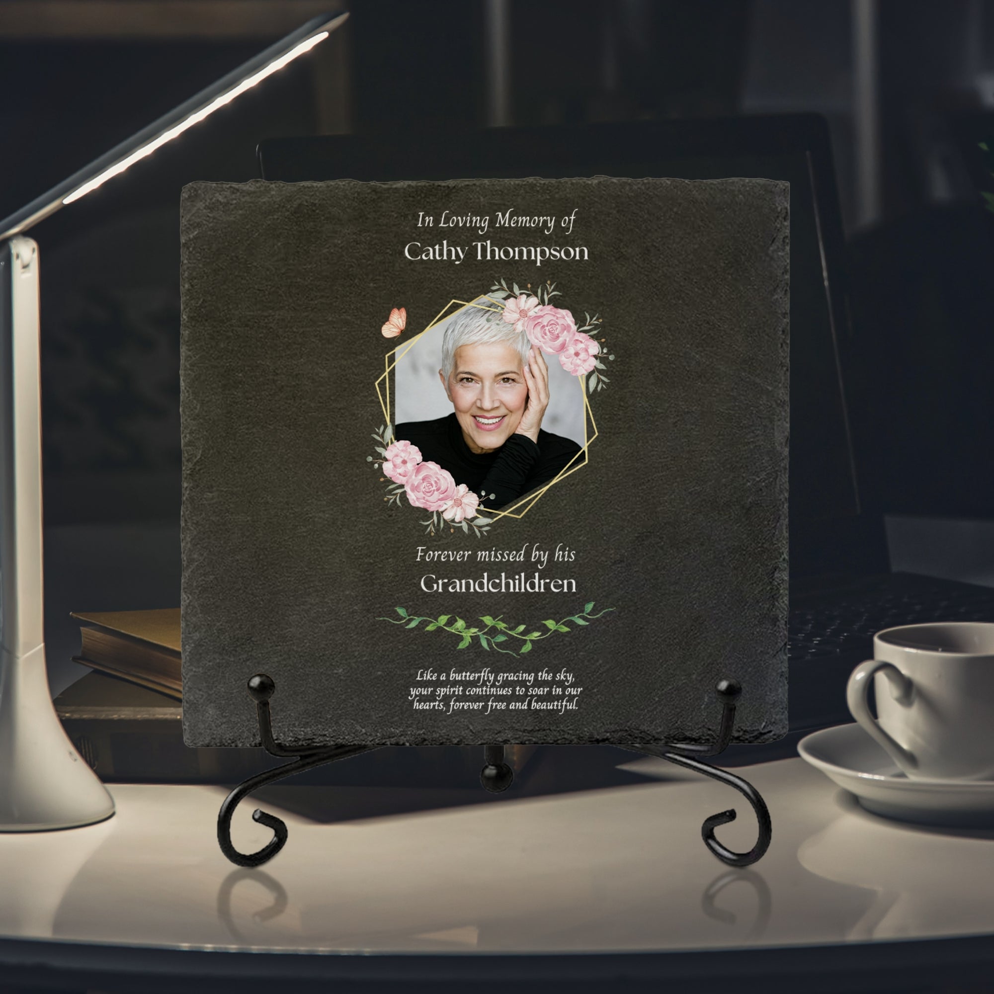 Personalised Photo Memorial Square Slate Sign Custom Print In Loving Memory Garden Stone Funeral Cemetery Plaque Display Loss Love Pray Gift