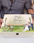 Personalised Watercolour Painting Couple Wedding Wooden Keepsake Box, Custom UV Printed Memory Engagement Treasure Storage, Anniversary Gift
