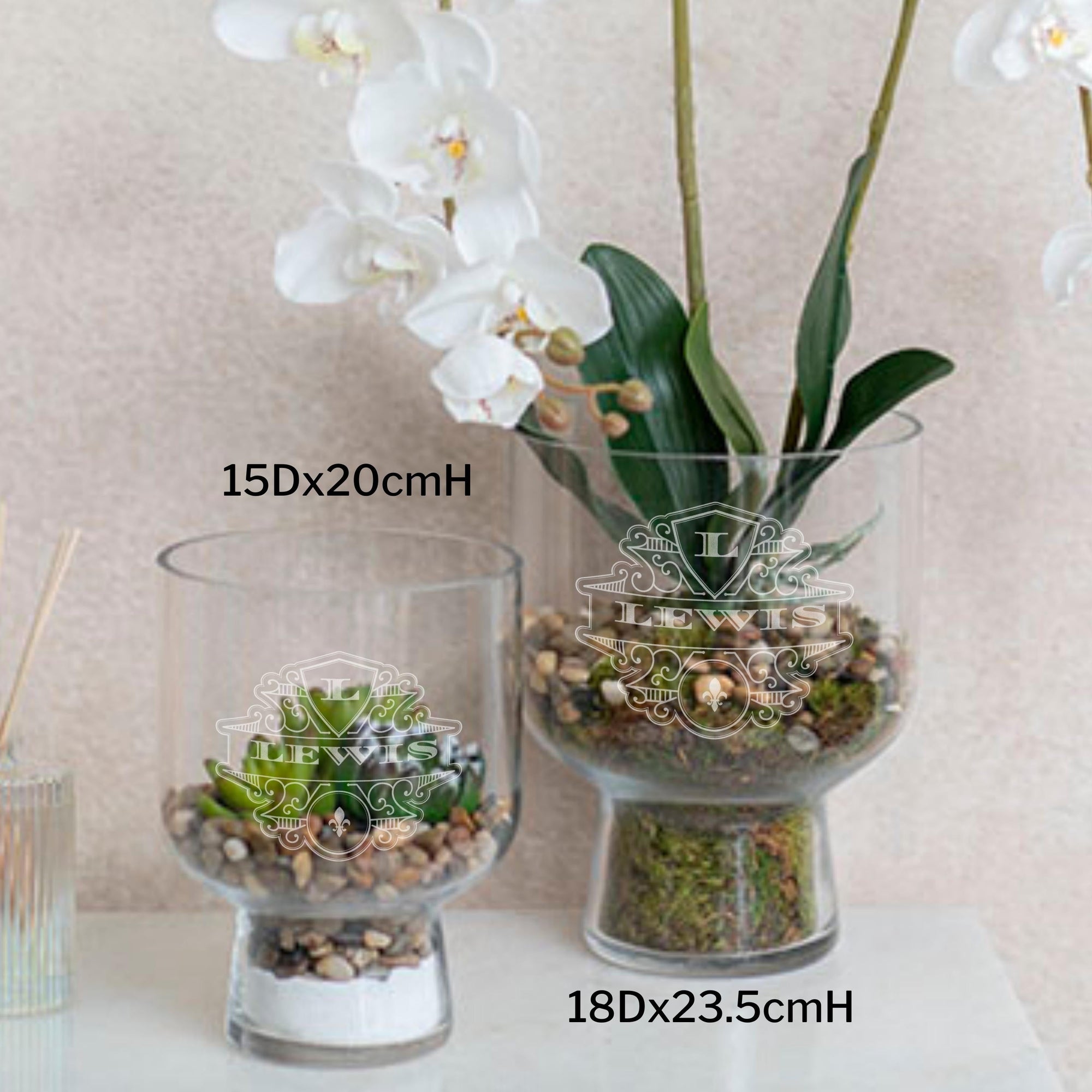 Personalised Compote Clear Glass Vase, Custom Engraved Memorial Wedding Gift for Bridesmaid, Mother of Bride/ Groom, Housewarming, Anniversary