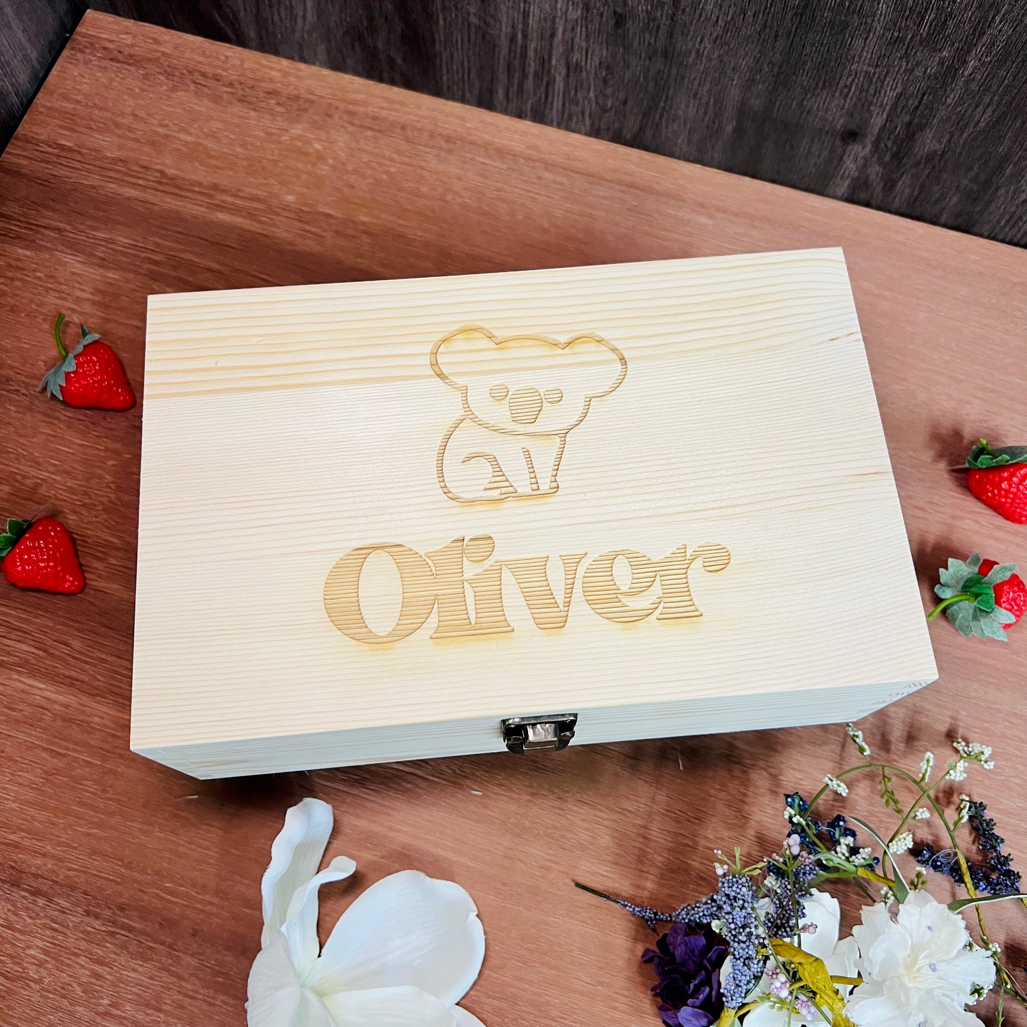 Personalised Kid&#39;s Cutlery 4 Piece &amp; Wooden Gifted Box Set, Custom Engraved Children Name Utensils, First Birthday, Christening Baptism Gift