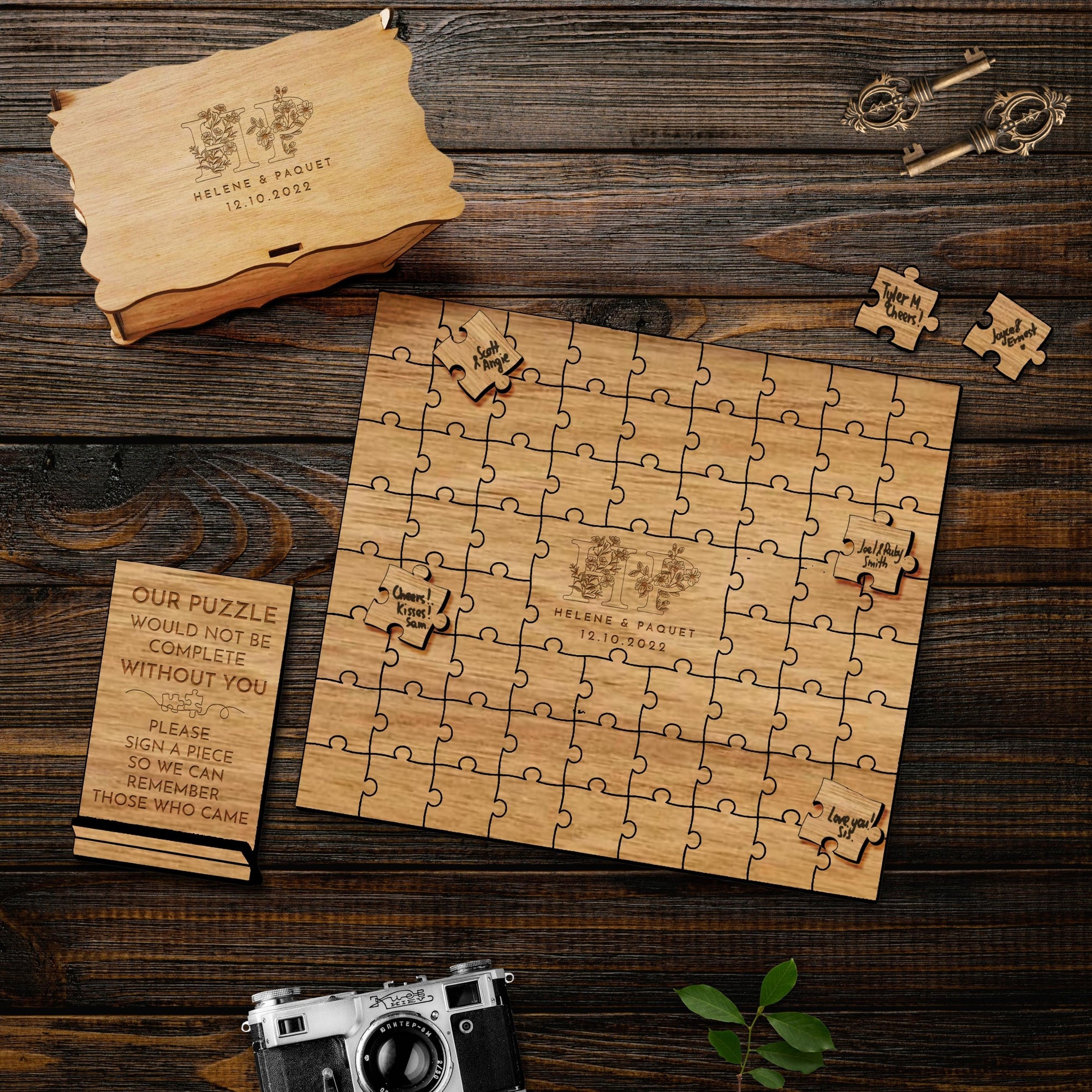 Custom Made Plywood Puzzle Wedding/ Birthday/ Anniversary Guestbook Set Alternative, Rustic Personalised Name Jigsaw, Stationery Table Decor