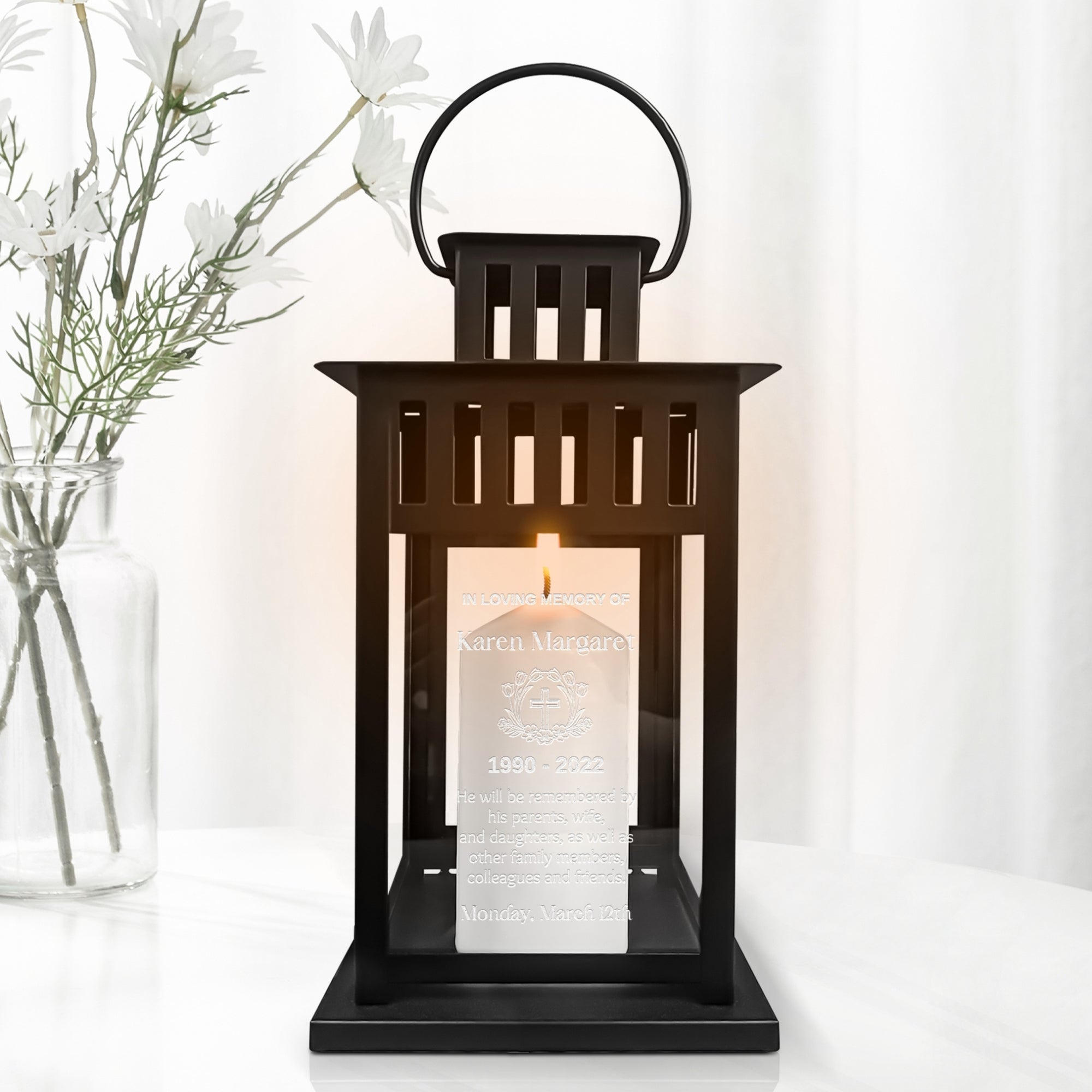 Custom Engrave Glass Metal In Loving Memory Hanging Lantern Personalised Memorial Message Sympathy Loss of Loved One Funeral Condolence Gift