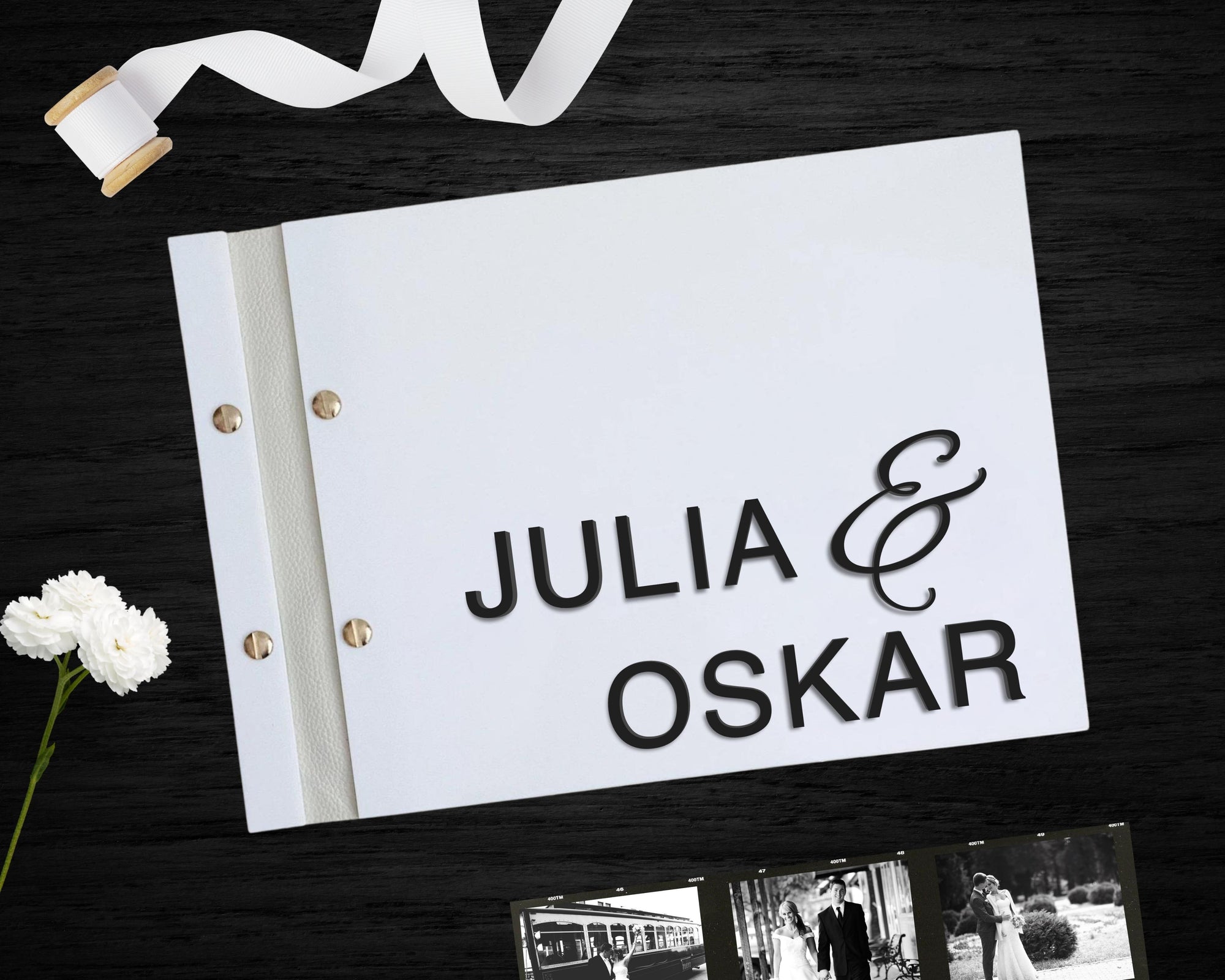 Custom Made 3D Raised Acrylic & Vegan Leather Wedding Guest Book, Personalised Logo Alternative/ Traditional Guestbook Keepsake, Party Decor