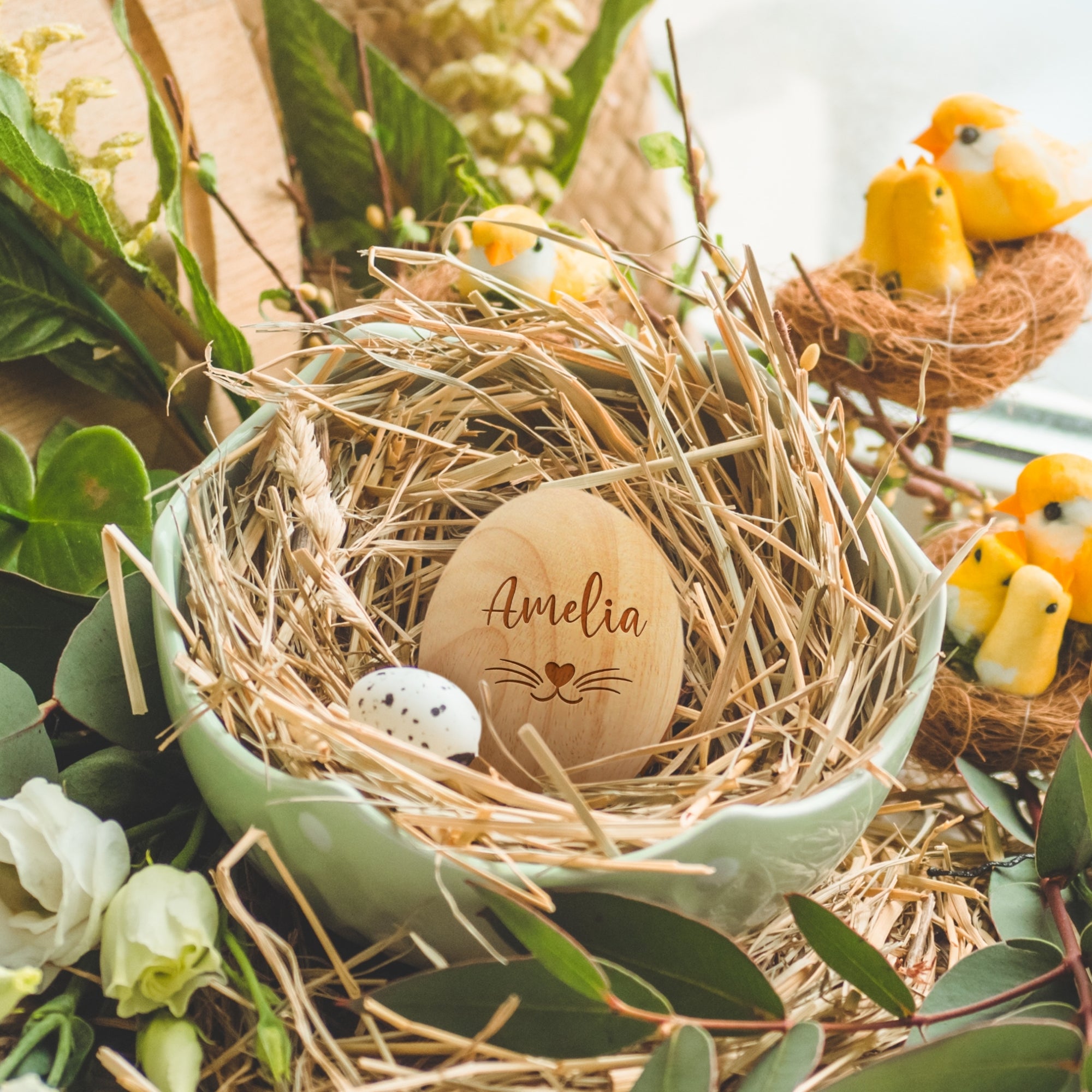 Personalised Wooden Easter Bunny Egg, Custom Engraved Rabbit Eggs, My First Birthday, Baby Christian Baptism Memory Keepsake, Christmas Gift