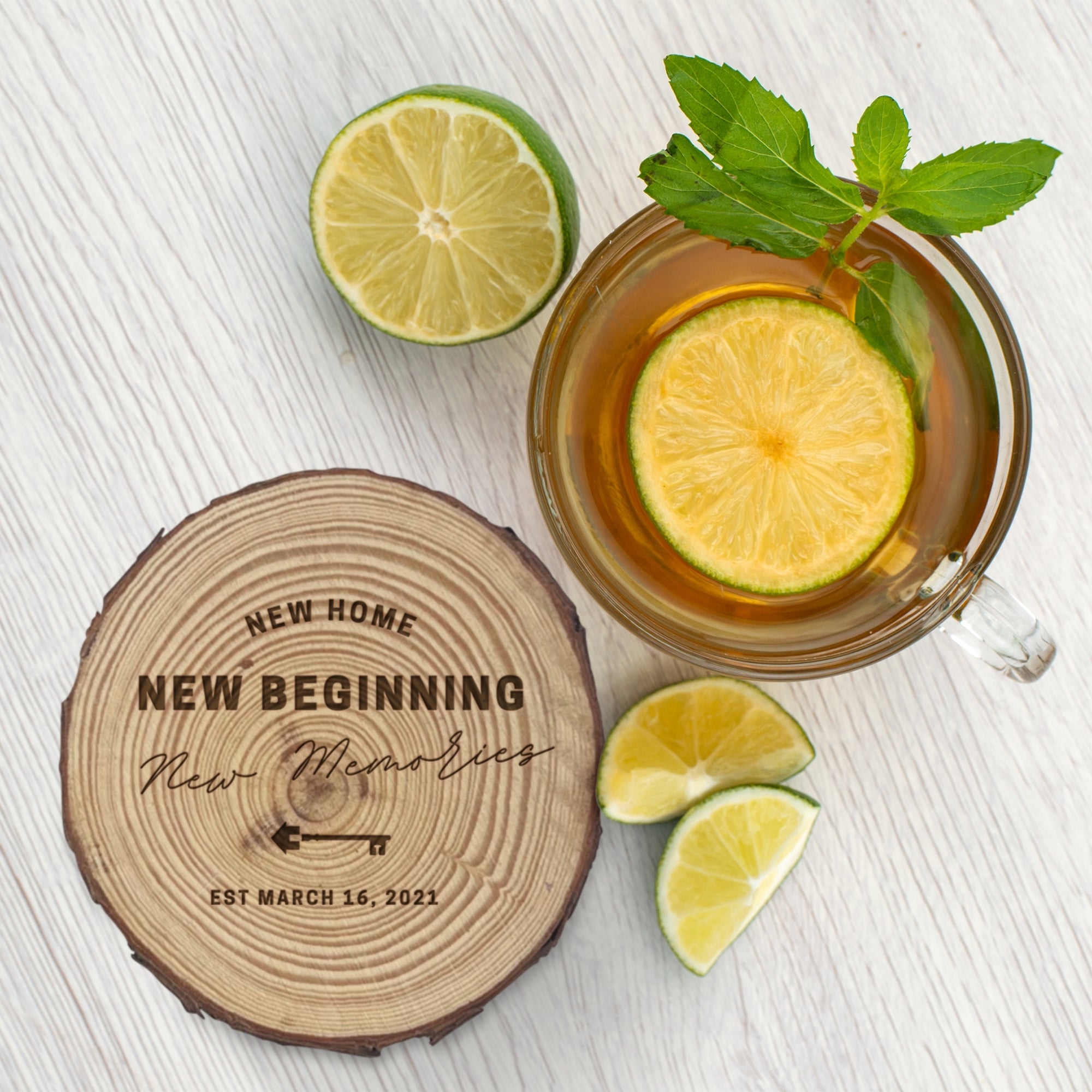 Custom Engraved Wood Slice Coasters, Personalised Drink Mat, Restaurant, Wedding/ Birthday/ Christmas Present, Corporate Housewarming Gift