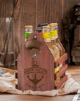 Engraved Wooden Beer Bottle Carrier 6 Pack with Opener