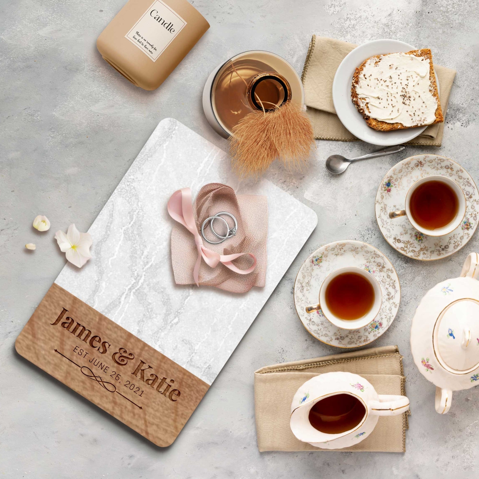 Personalised Acacia Wooden & Marble Cheese Tray, Custom Engraved Logo Square Serving Board Charcuterie Platter, Housewarming, Christmas Gift