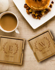 Personalised Set of 4 Bamboo Coasters, Custom Engraved Logo Drink Mat Teacher/ Wedding/ Anniversary / Housewarming/ Birthday/ Corporate Gift