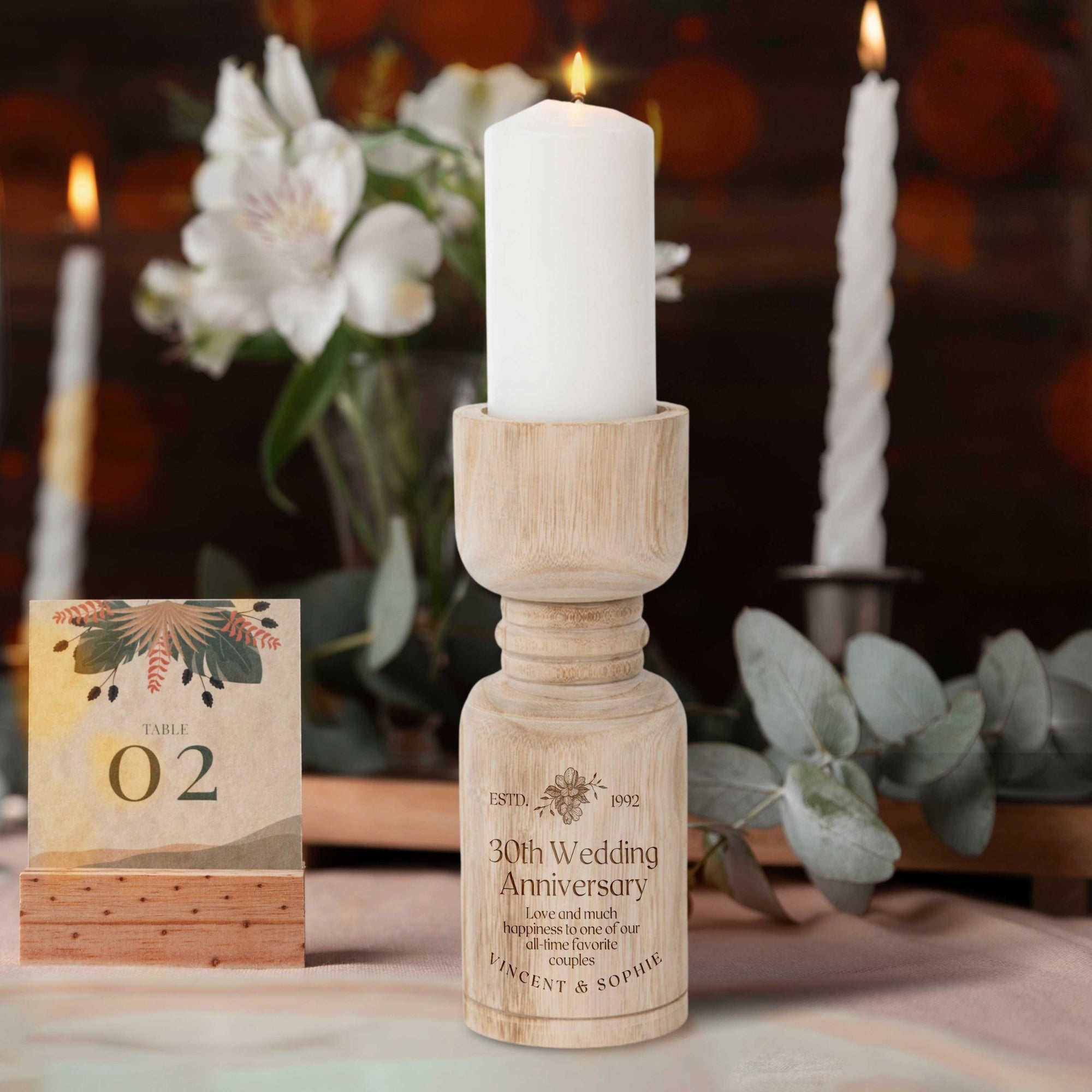 Personalised Wooden Candle Holder, Custom Engraved Logo Keepsake Wedding Favour, Teacher, Anniversary, Mother's Day, Housewarming Decor Gift