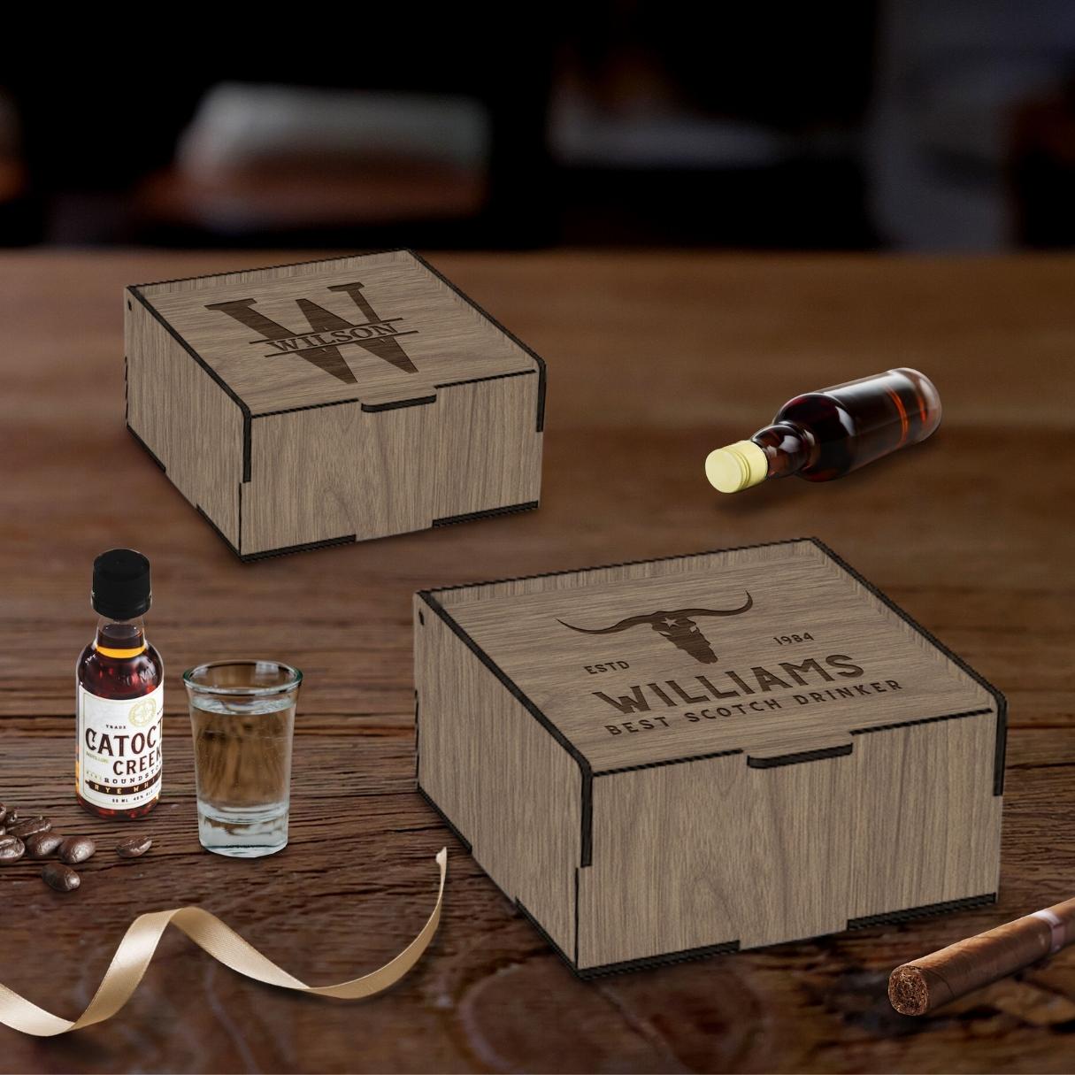 Custom Double Sided Engraved Wooden Keepsake Square Box, Personalised Plywood/ MDF Name/ Logo Wedding, Birthday, Corporate Storage Gift Boxes