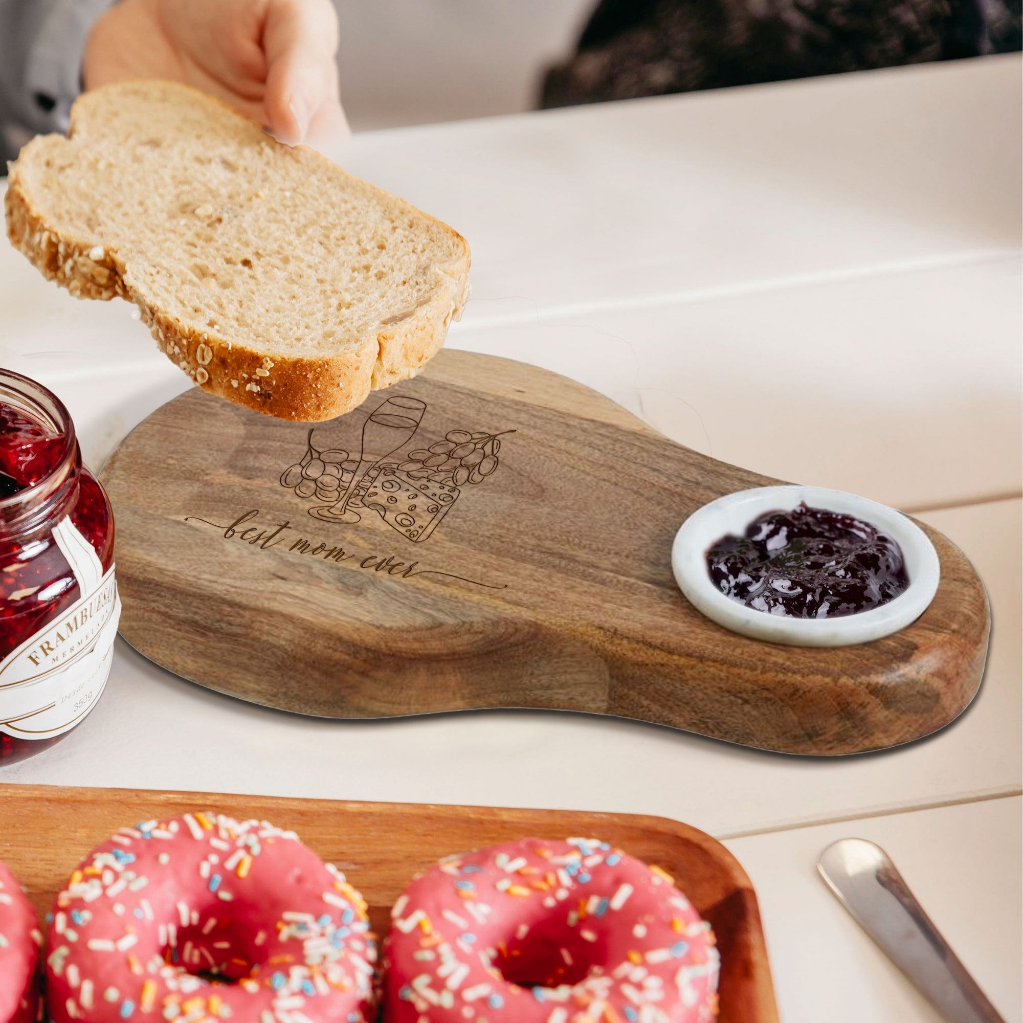 Personalised Wooden Serving Board & Marble Dip Bowl Insert, Custom Engraved Cheese Tray, Charcuterie Platter, Mom, Kitchen Housewarming Gift