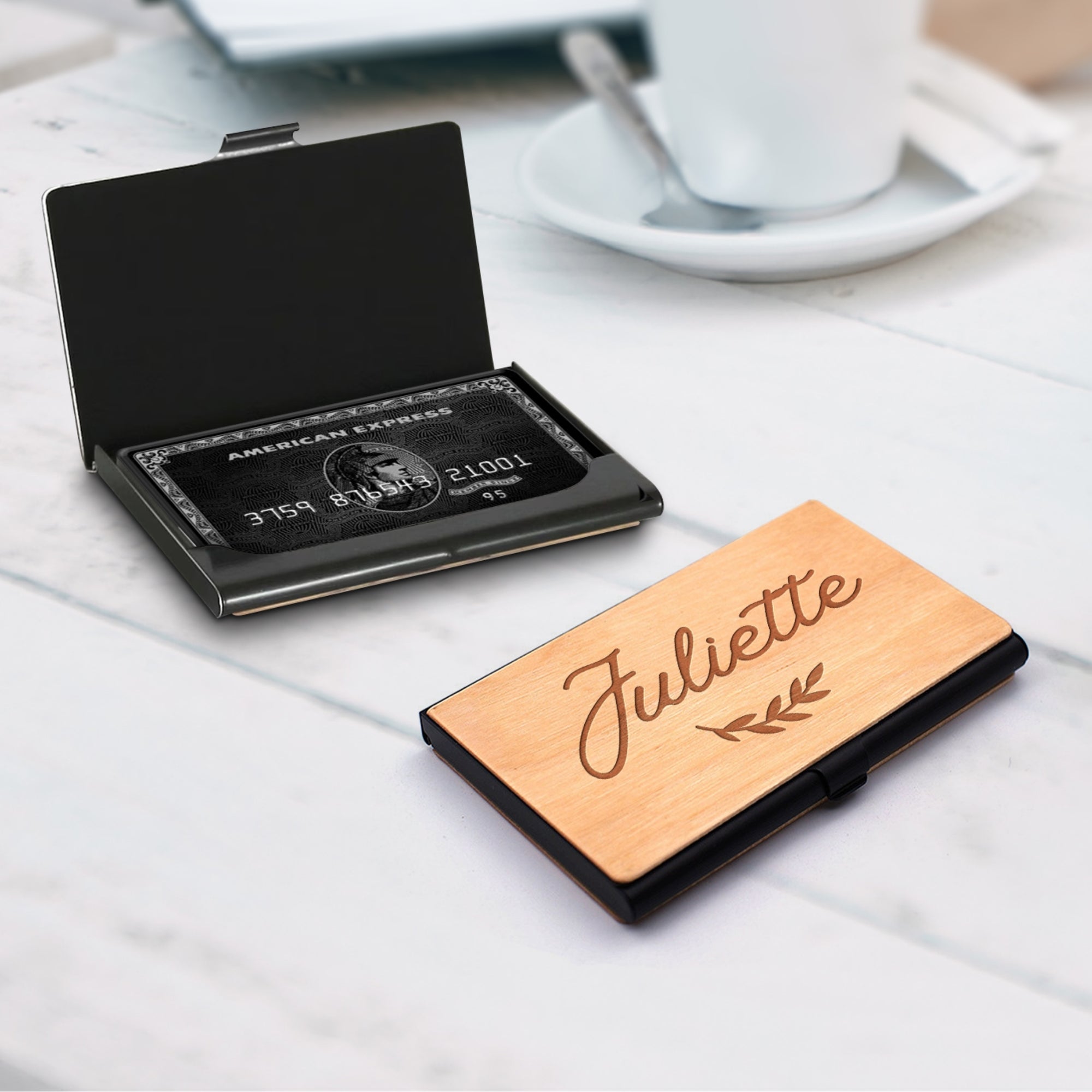 Custom Engraved Wooden Logo Business Cards Case, Personalised Credit Card Holder, Slim Wallet, Employee Colleagues Promotion, Corporate Gift