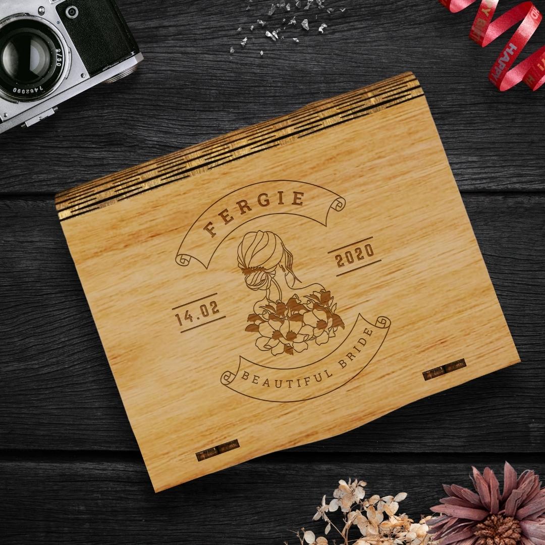 Custom Engraved Wooden Keepsake Book Box, Personalised Name Bridesmaid, Wedding Favours, Birthday, Corporate Novel Photo Storage Gift Boxes