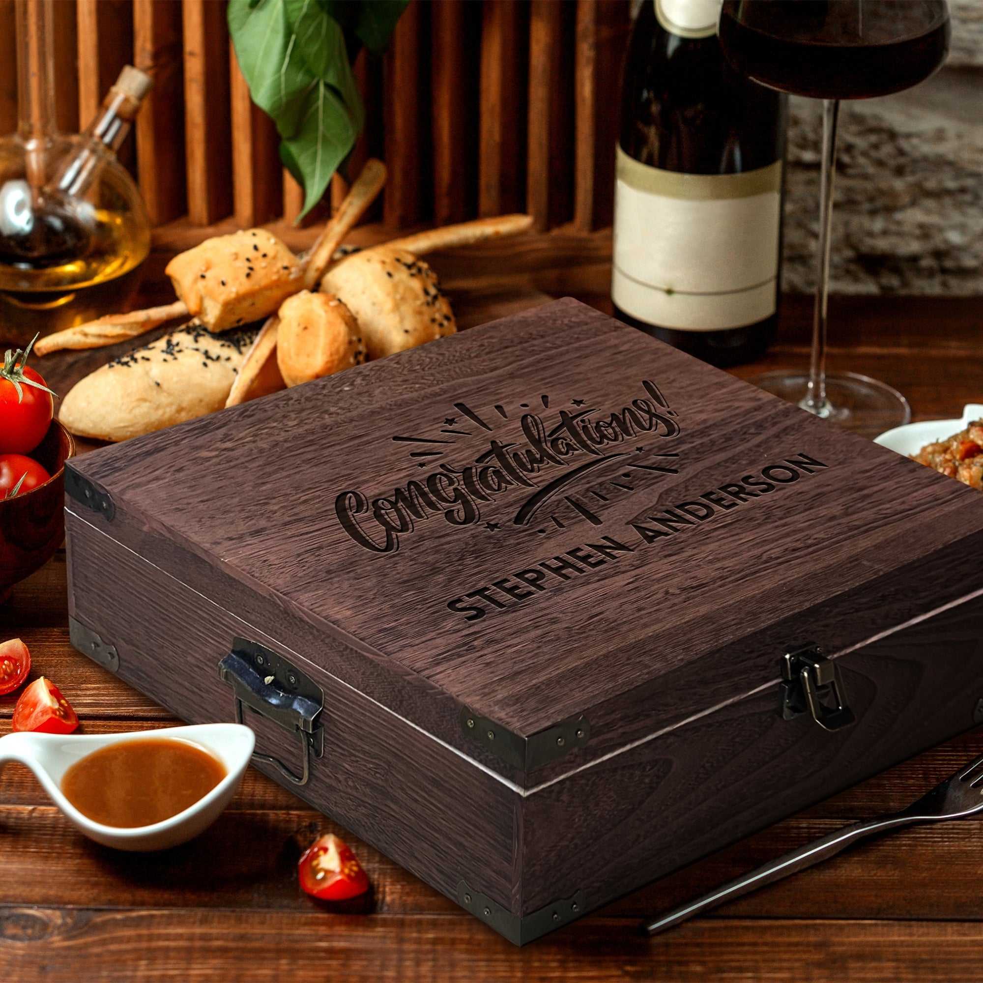 Custom Engraved Vintage Wooden Keepsake/ Triple Wine Box, Personalised Wedding Favours, Birthday, Corporate Storage Jewellery Gift Storage
