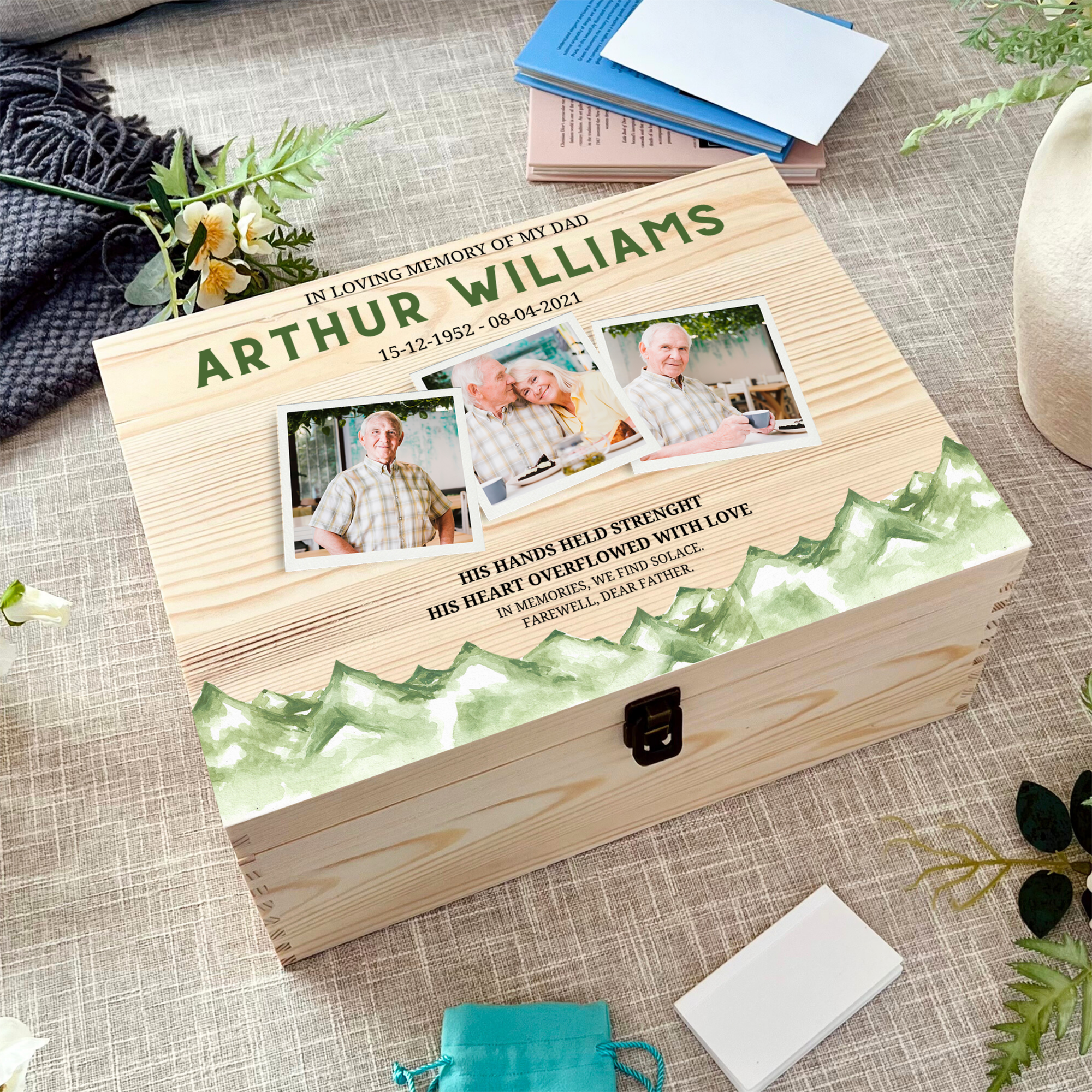 Personalised Printed Memorial Wooden Keepsake Box, Custom UV Printed In Loving Memory Treasure Storage, Pet Loss, Sympathy Mourning Gift