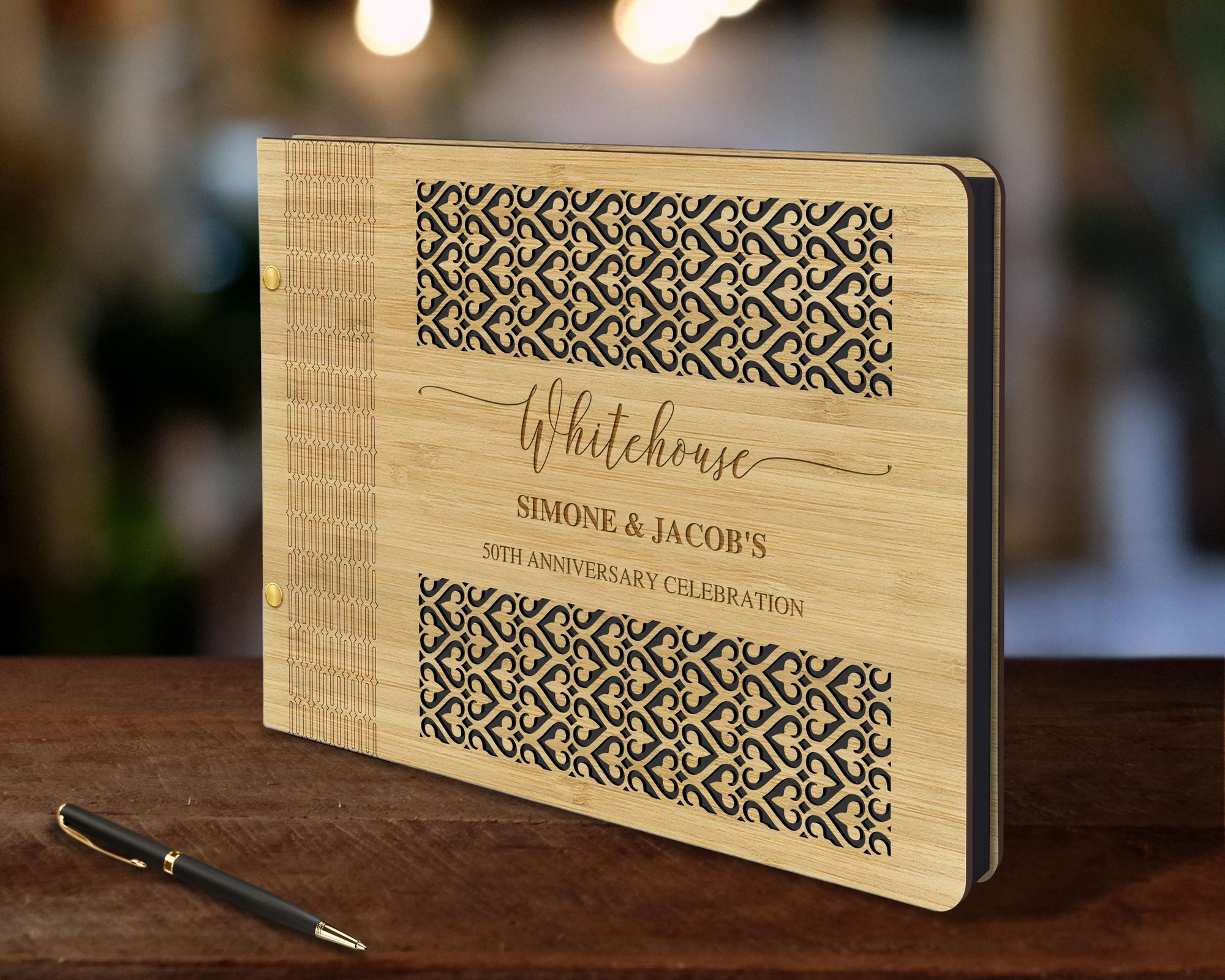 Custom Laser Cut &amp; Engraved Wooden Wedding Guest Book, Personalised Plywood Alternative/ Traditional Birthday Guestbook Keepsake, Rustic/ Vintage Party Decor
