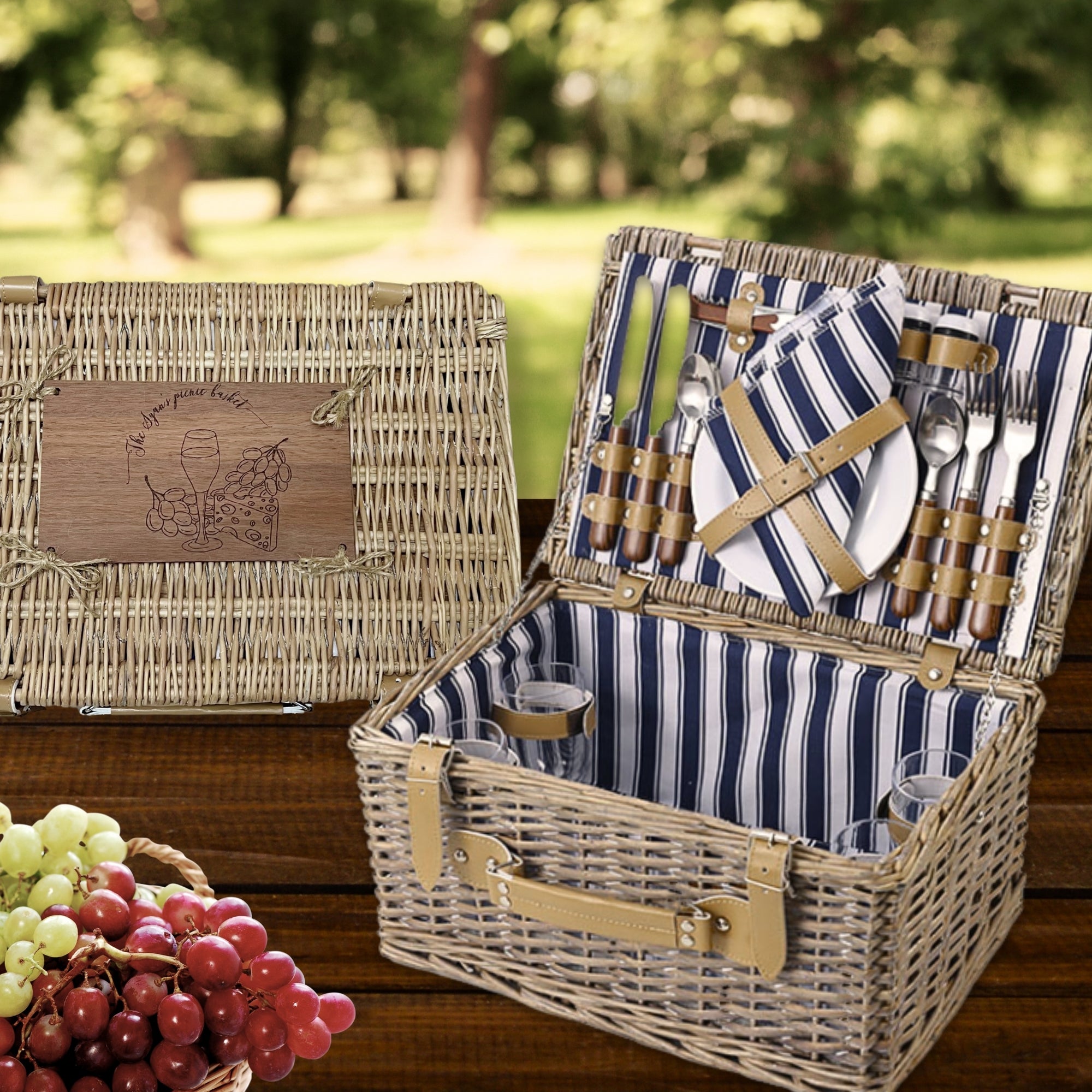 Custom Engraved Cooler Picnic Wicker Basket 4 People, Travel, Beach, Park Anniversary, Housewarming, Wedding Carry Hamper, Personalised Gift