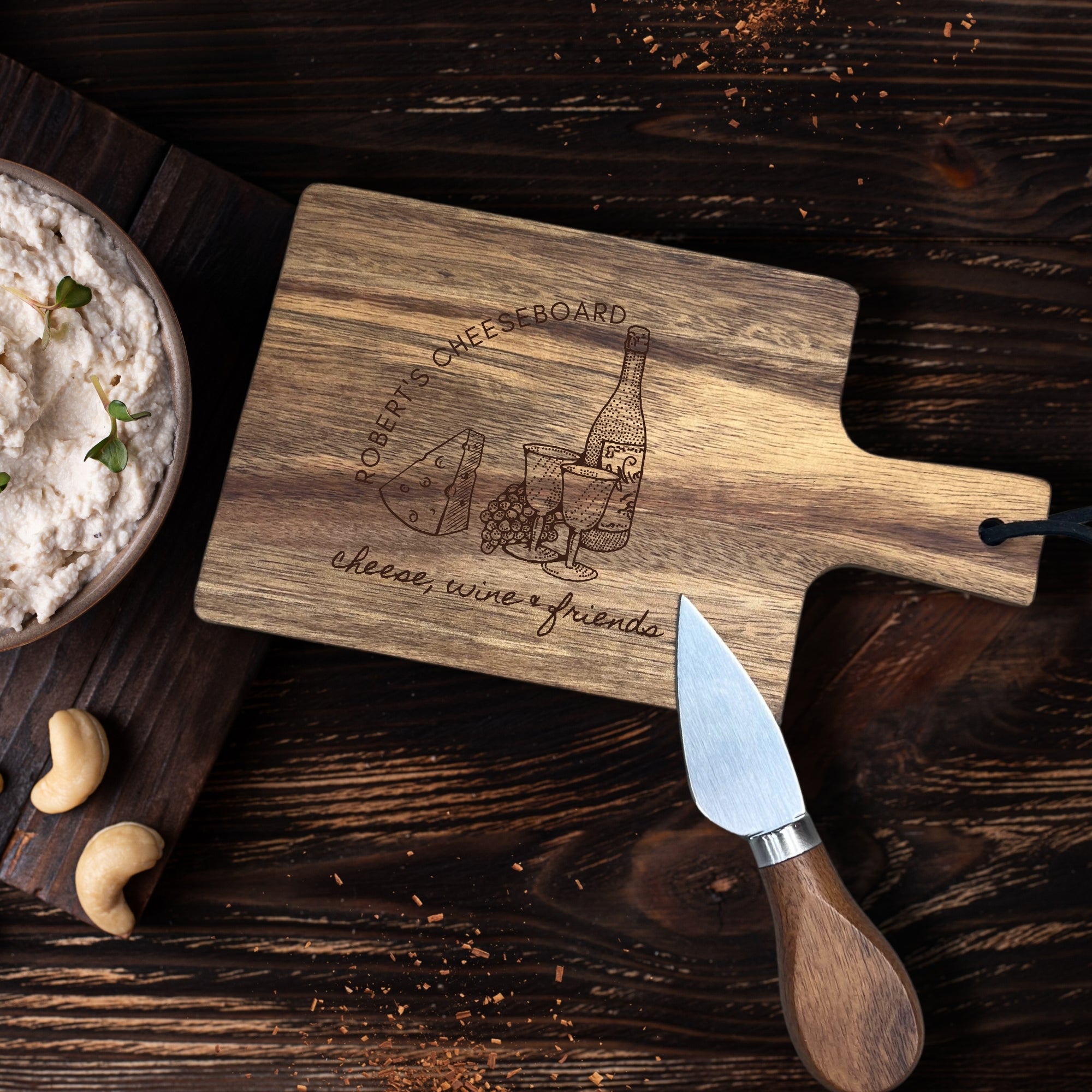 Personalised Acacia Cheese Tasting Paddle & Knife, Charcuterie, Cheese/ Chopping/ Cutting  Board, Custom Engraved Housewarming, Kitchen Gift