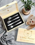 Personalised Kid's Cutlery 4 Piece & Wooden Gifted Box Set, Custom Engraved Children Name Utensils, First Birthday, Christening Baptism Gift
