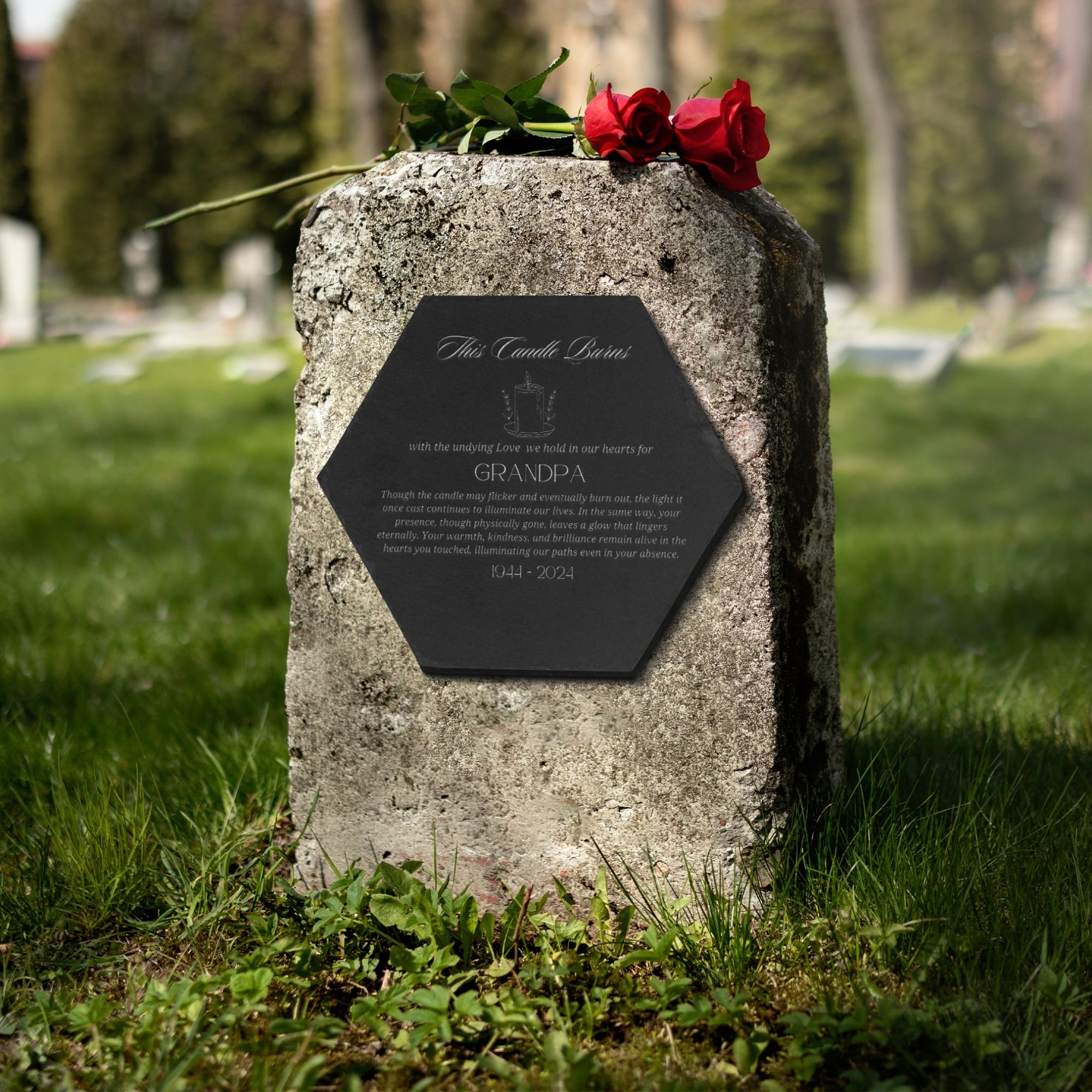 Personalised Memorial Hexagon Slate Sign, Custom Engraved In Loving Memory Garden Stone, Funeral Cemetery Plaque Loss of Loved One Pray Gift