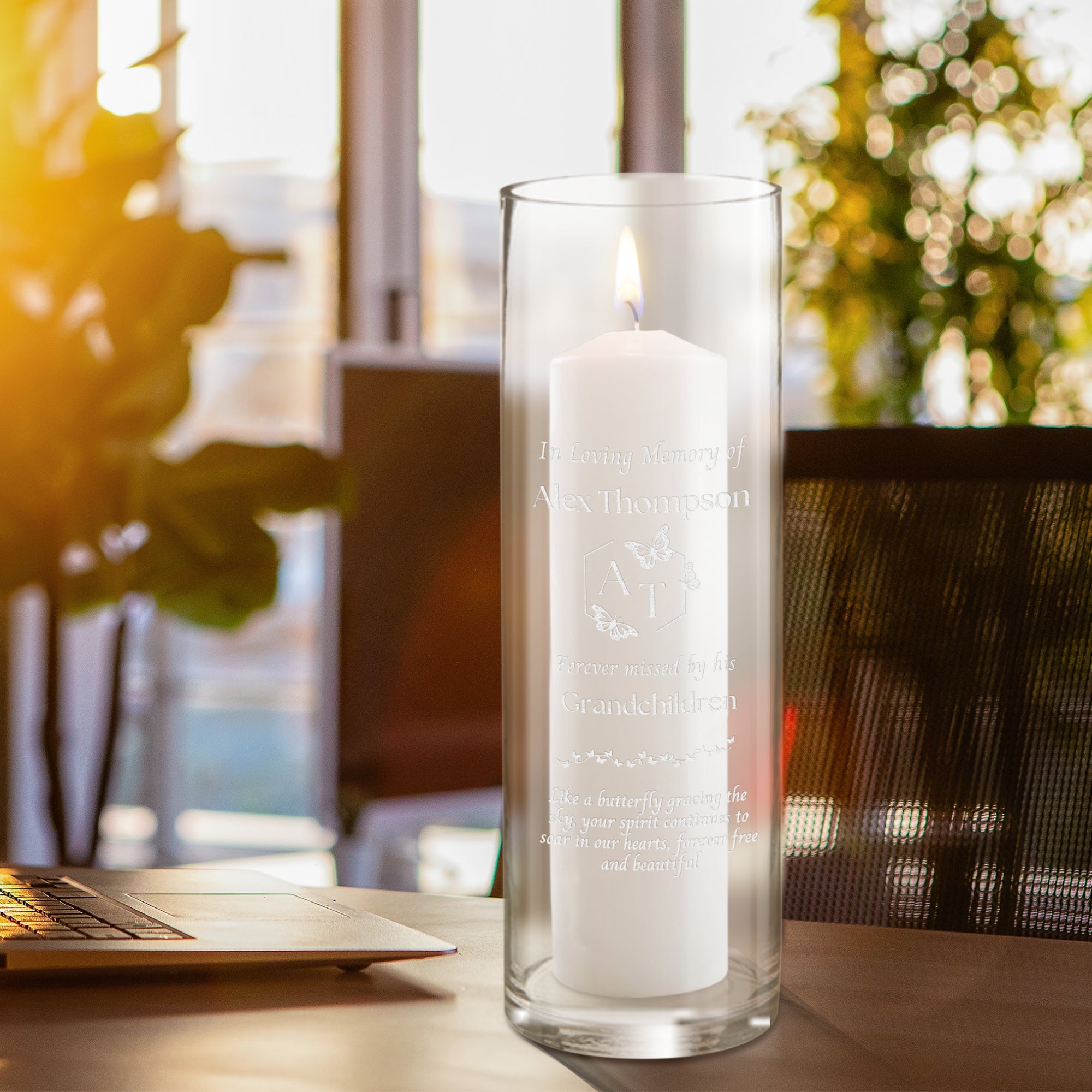Personalised Memorial Cylinder Glass Vase Candle Holder, Custom Engraved In Loving Memory, Funeral Celebration, Prayer, Loss Wedding Gift