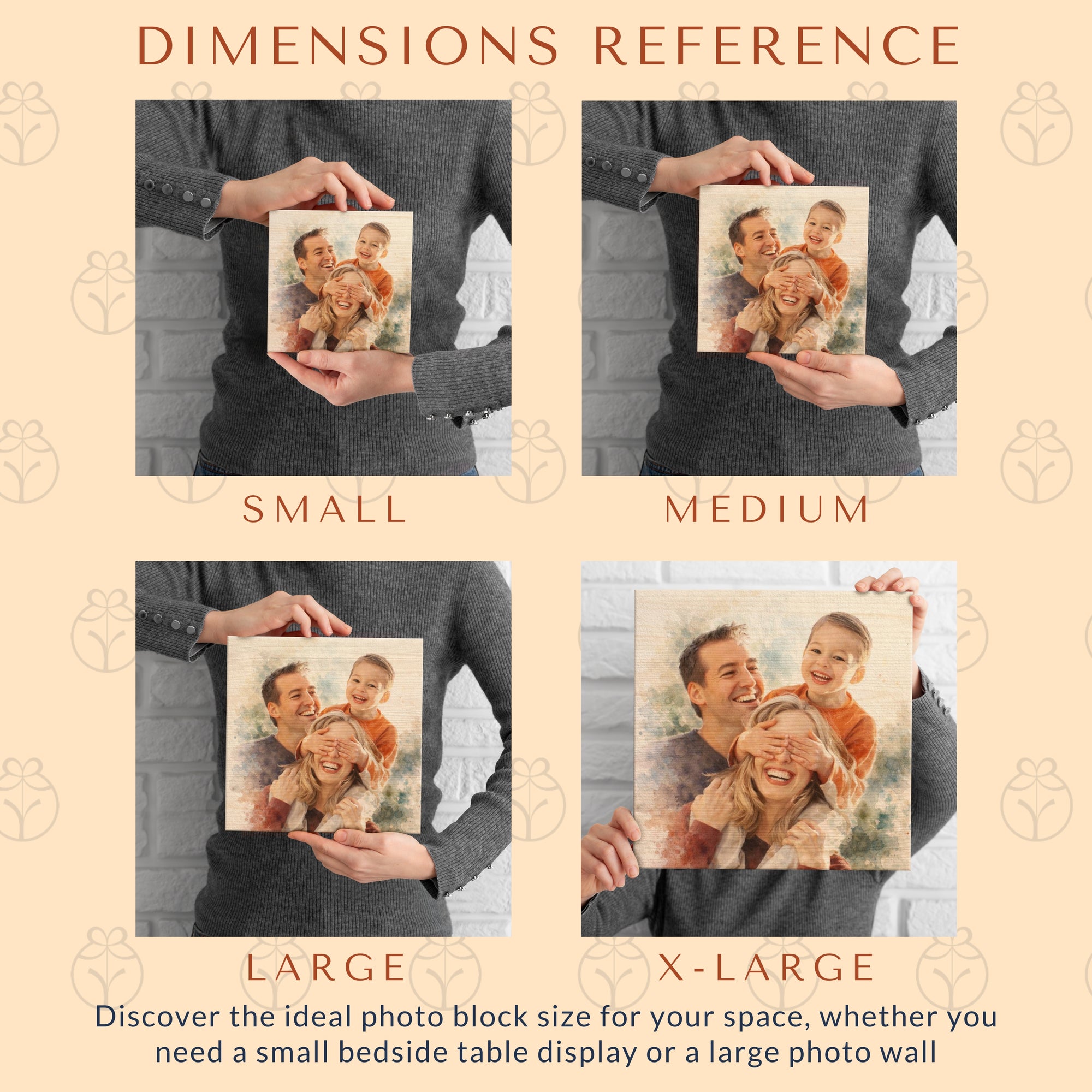 Personalised Watercolour Portrait Photo on Square Wooden Display Block