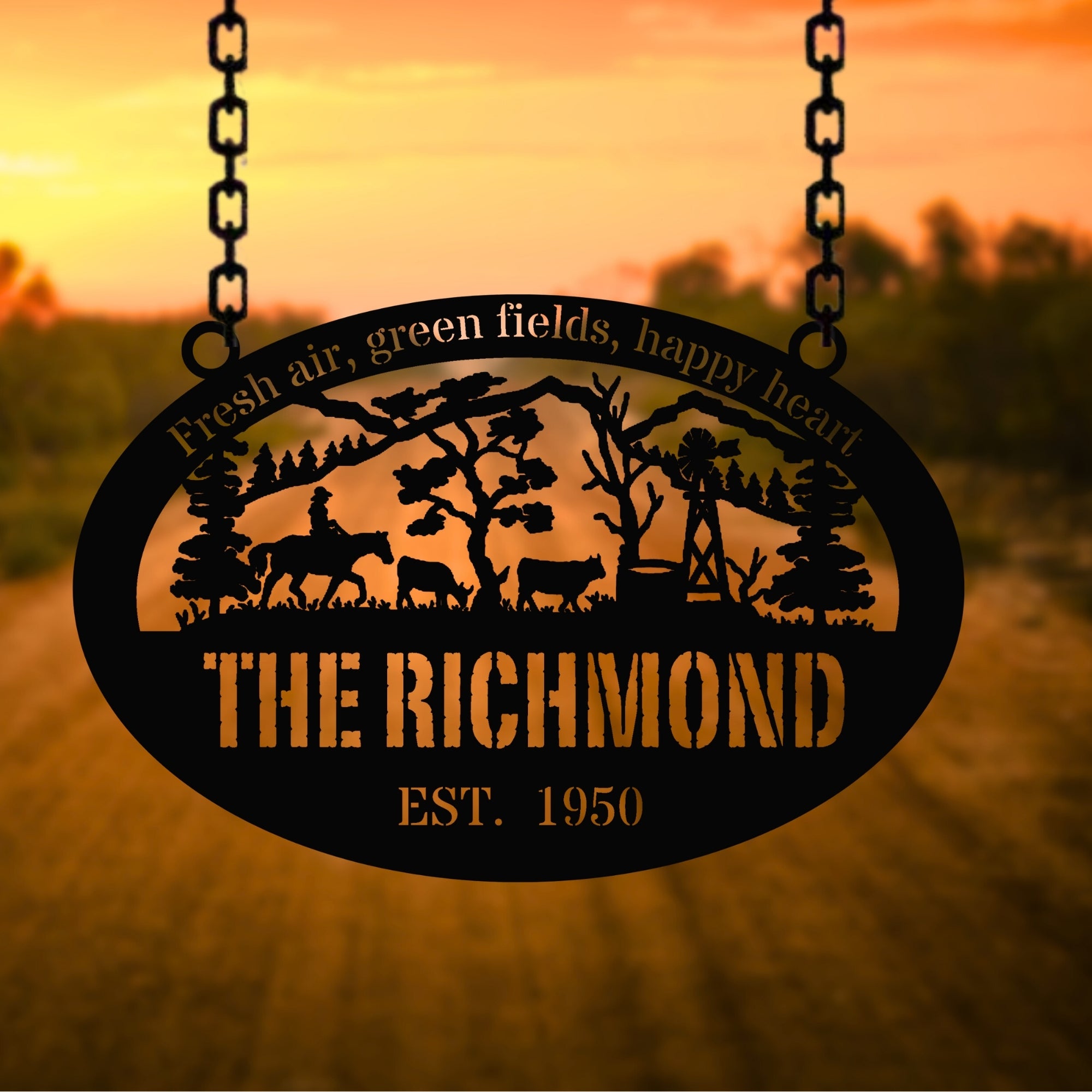 Custom Acrylic Farm House Scenery Hoop Sign, Personalised Rustic Horse & Cow Signage, Backyard/ Patio Deck Ranch Wall Art, Housewarming Gift