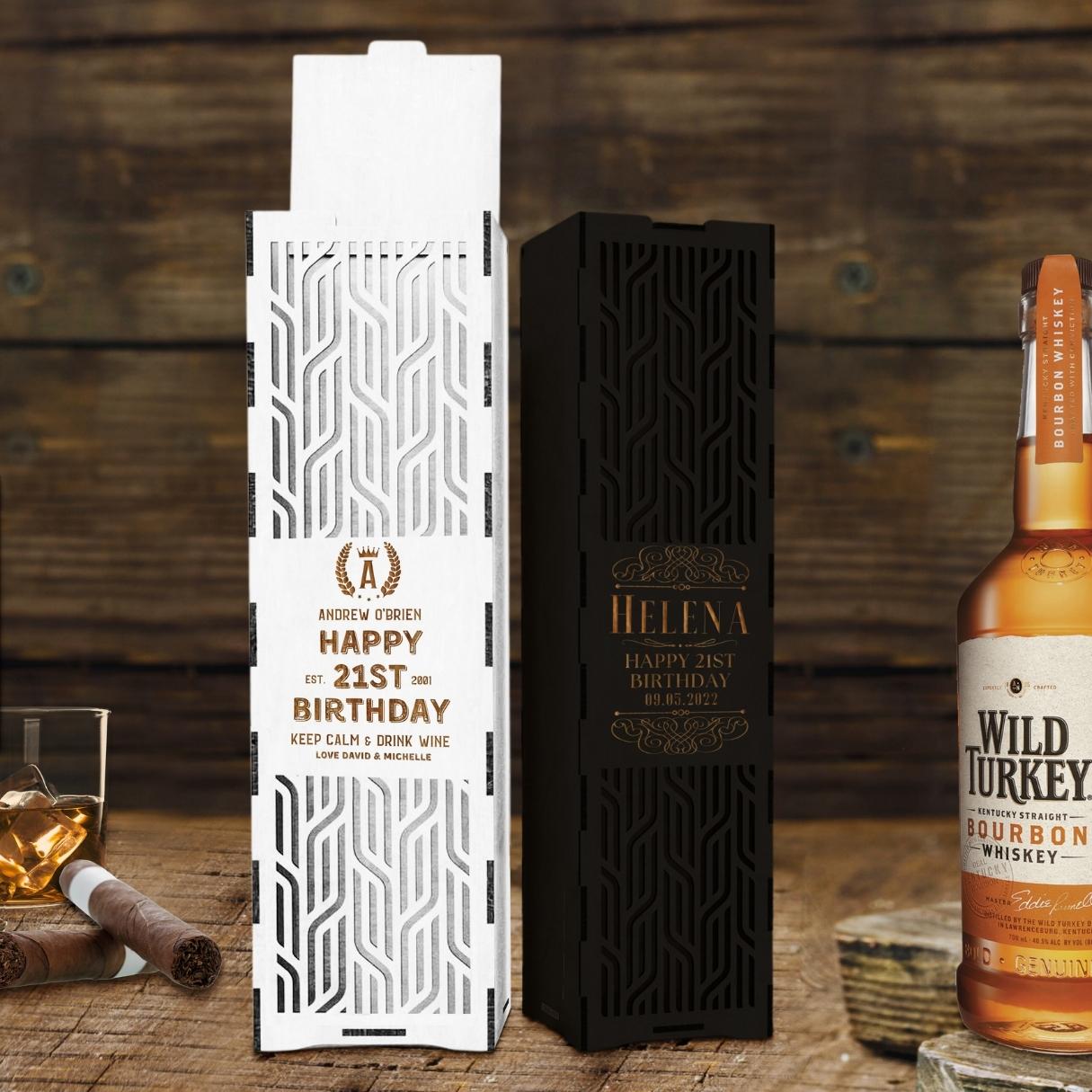 Custom Made Laser Cut &amp; Engraved Wooden Decorative Wine Box, Personalised Plywood/ MDF Name/ Logo Wedding, Birthday, Corporate Wine Bottle Gift Boxes