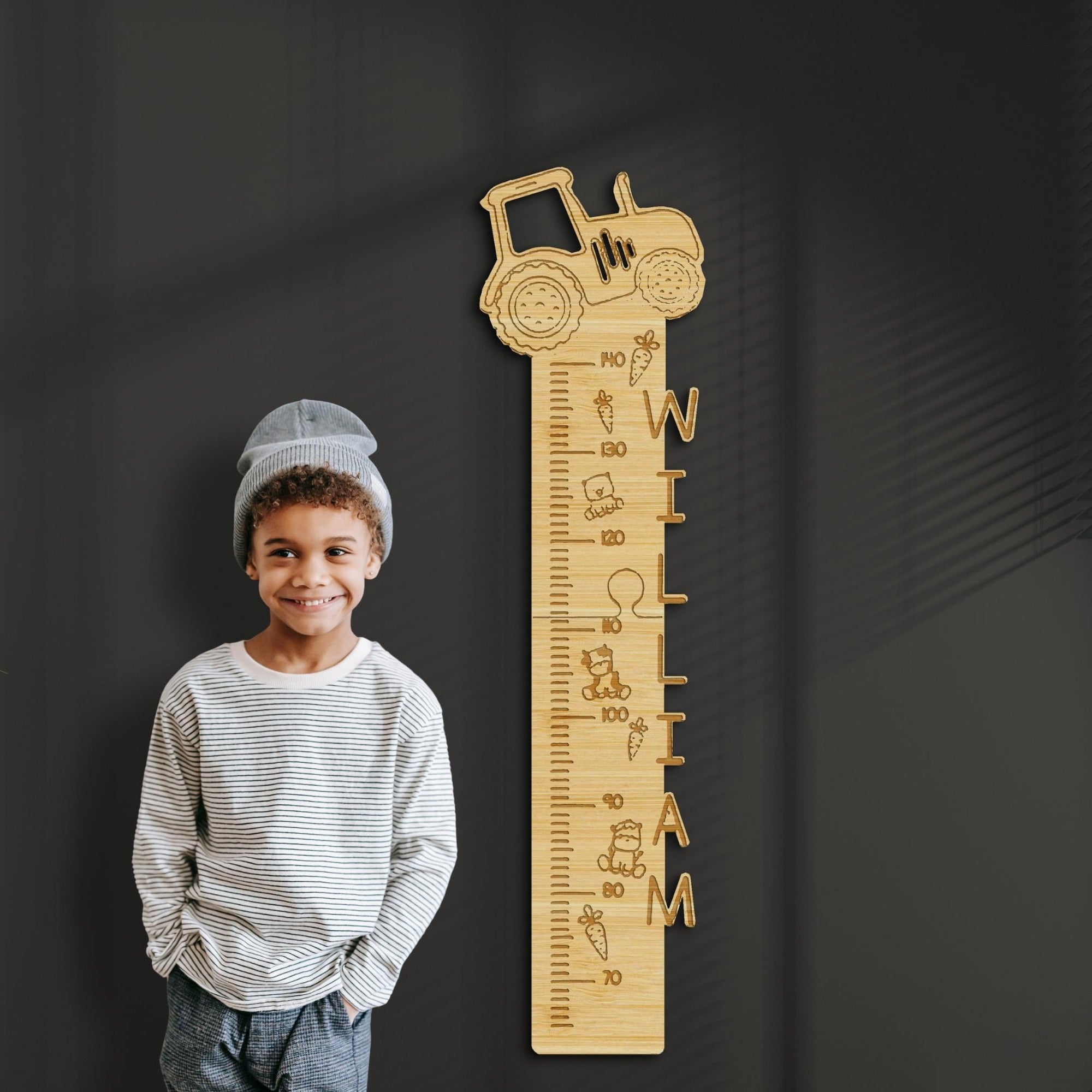 Custom Made 3D Name Wooden Animals, Truck Cartoon Height Chart, Personalised Engraved Family Growth Metric Ruler Record, Nursery Wall Decor