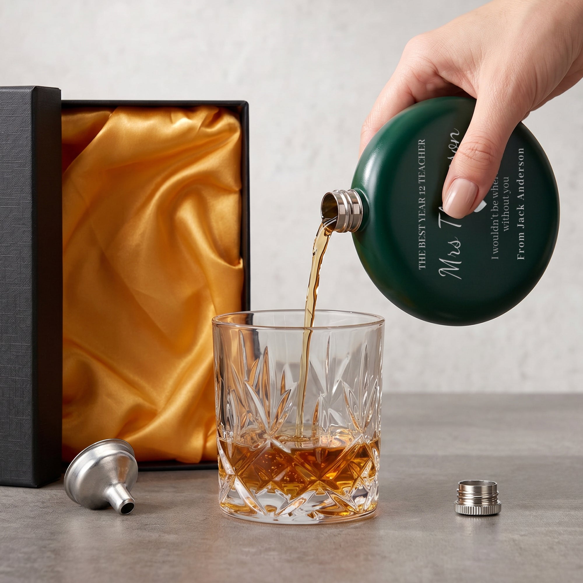 Personalised 5oz Round Hip Flask Gift Box Set for Men