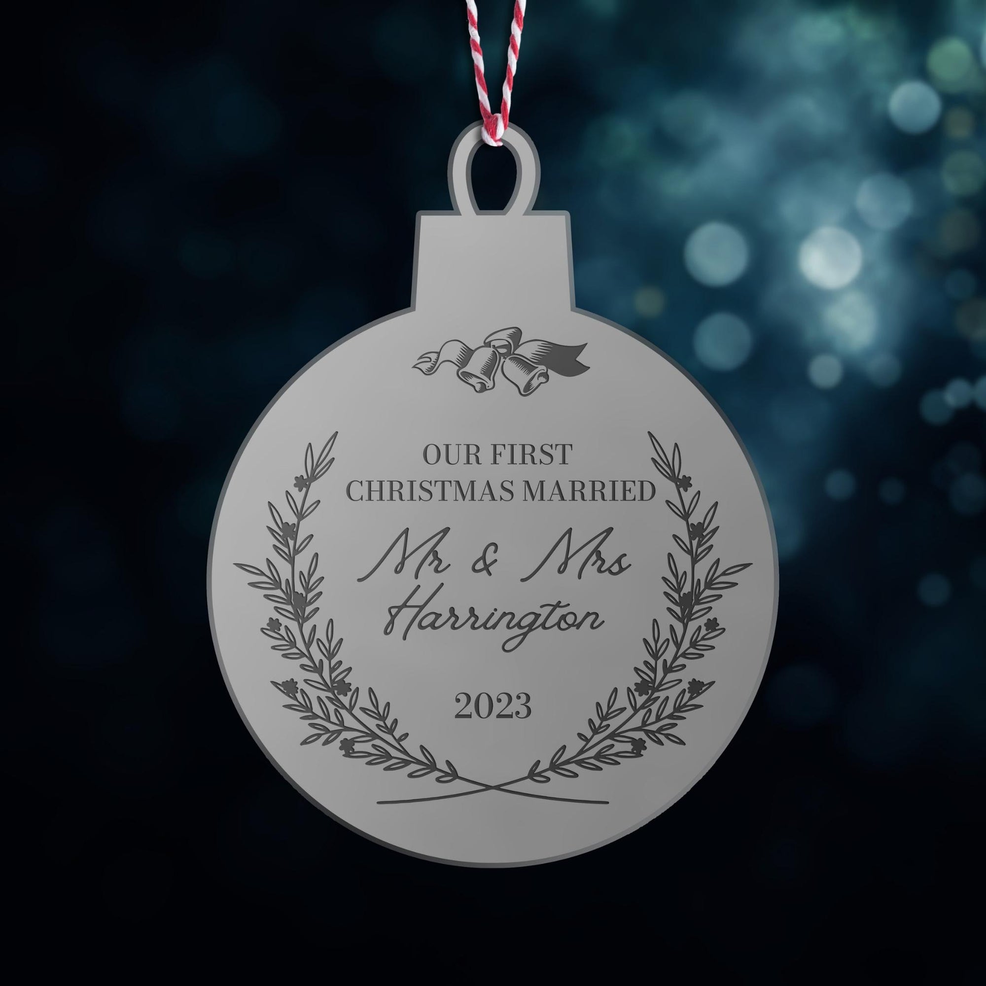 Personalised Mirror Acrylic/ Wooden Christmas Tree Ornament, Engraved Custom Name Mr&Mrs First Xmas New Home, Married, Engaged Baubles, Tree Gift Tag Decor