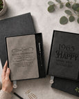 Personalised Engraved Soft Suede B5 Notebook, Pen & Bookmark Charm Gift Box Set