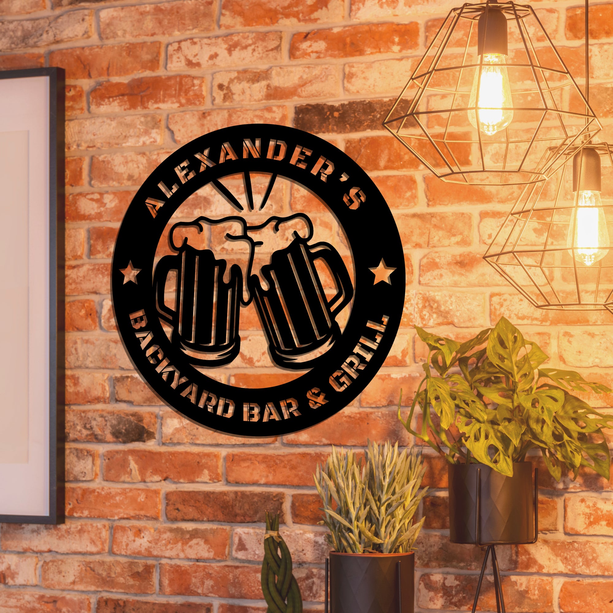 Custom Name Bar Hoop Sign, Personalised Wooden Handcrafted Beer Chill Lounge Signage, Man Cave Garage Wall Art Decor Party Housewarming Gift