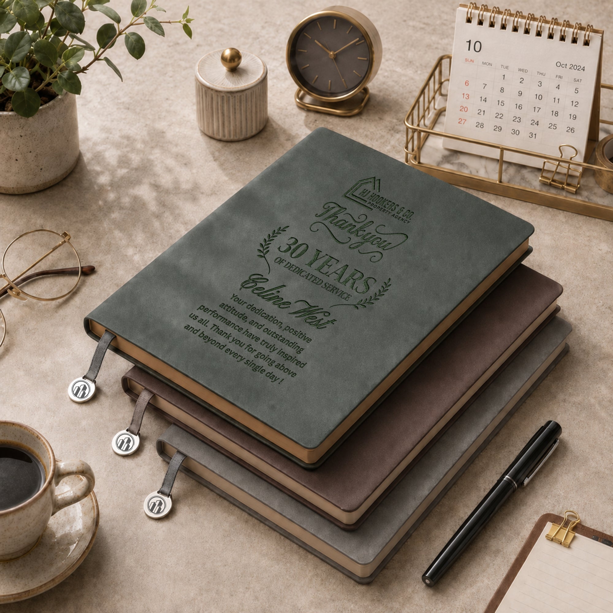 Personalised Engraved Soft Suede B5 Notebook, Pen &amp; Bookmark Charm Gift Box Set