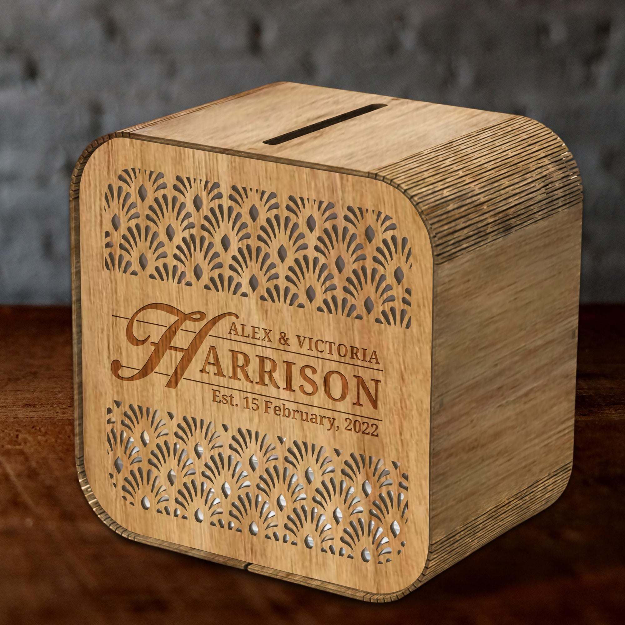 Custom Made Laser Cut & Engrave Plywood Wishing Well Box, Personalised Name & Date Money, Envelope, Card Boxes, Rustic Wedding Memory Keepsake Gift