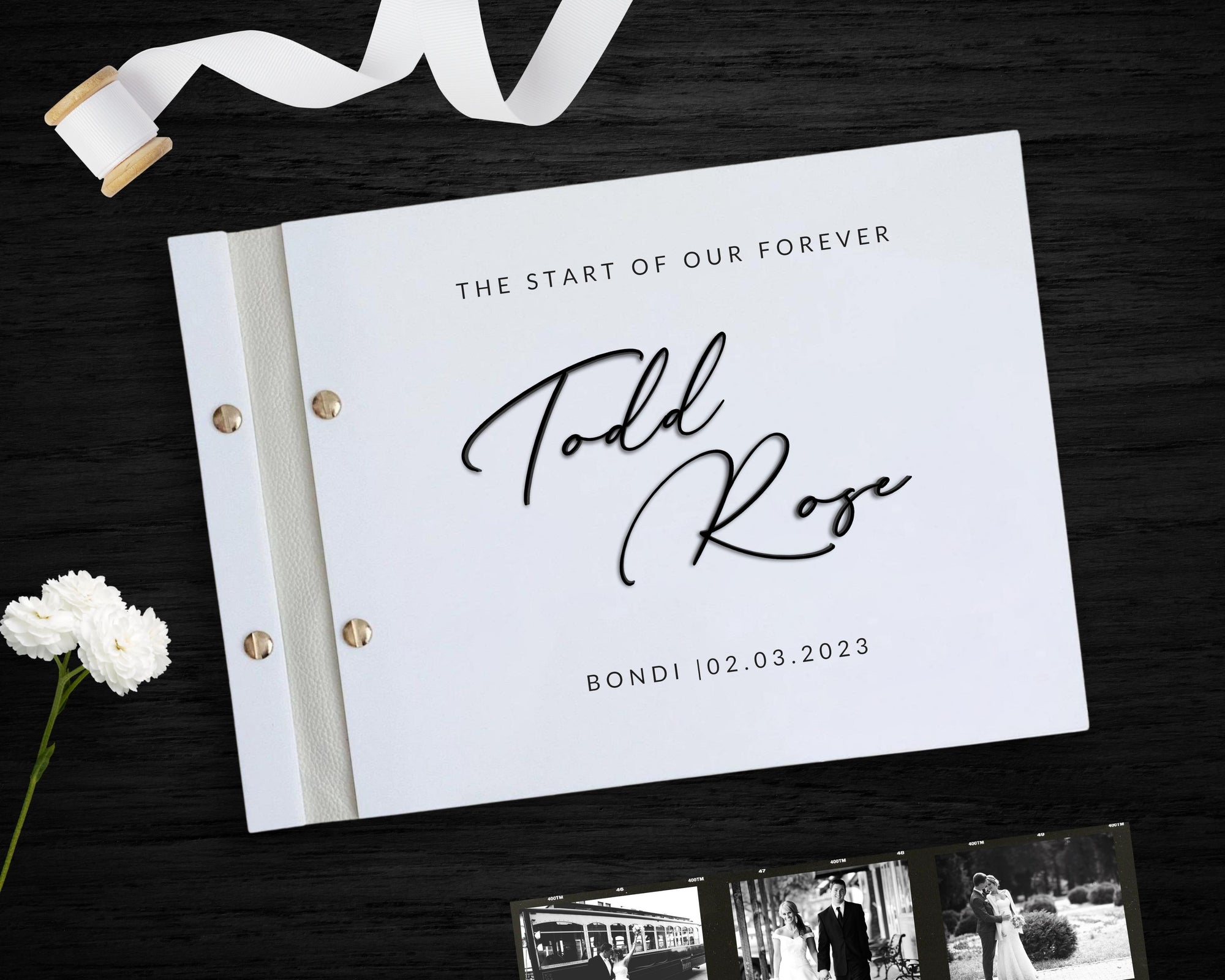 Custom Made Engraving & 3D Raised Acrylic, Vegan Leather Wedding Guest Book, Personalised Traditional Logo Guestbook Keepsake, Party Decor