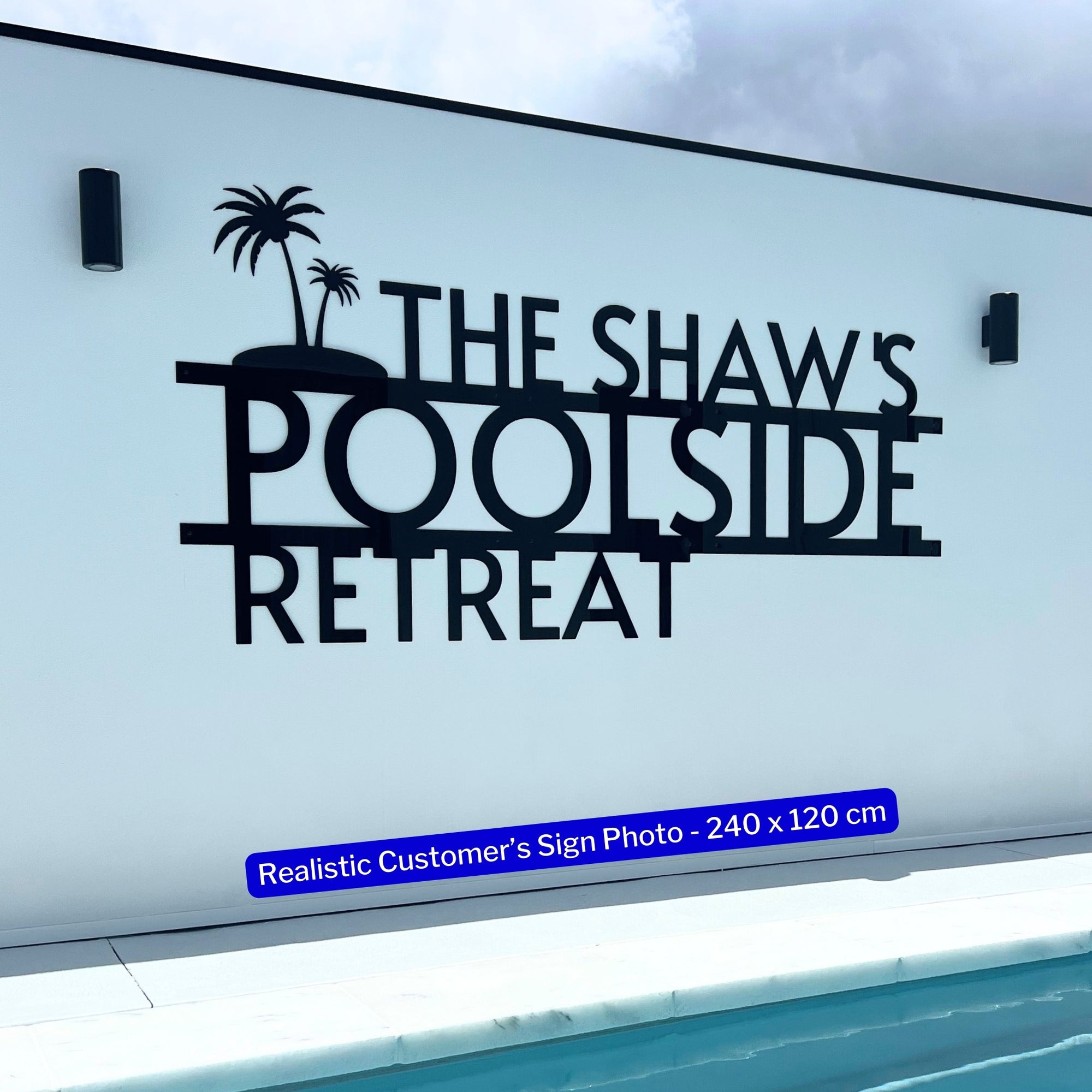 Custom Made Tropical Palm Oasis Retreat Poolside Sign, Personalised Name Acrylic Pool Bar Backyard/ Patio/ Deck Wall Art, Housewarming Gift