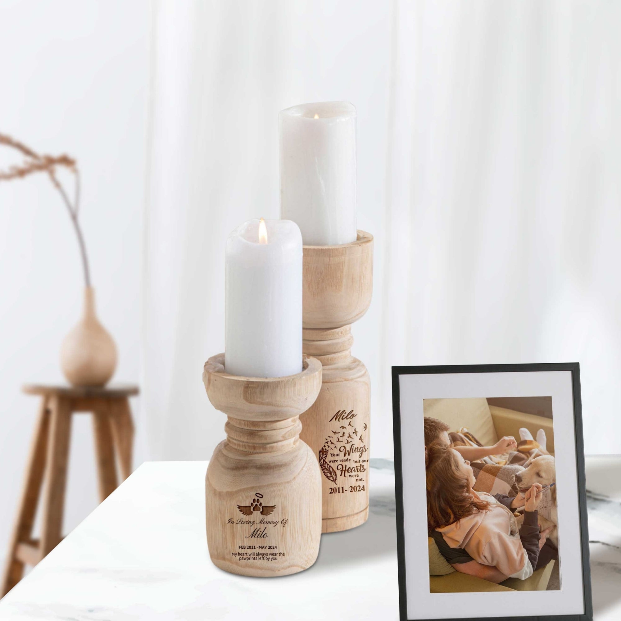 Personalised Memorial Wooden Angel Candle Holder, Custom Logo Engraved In Loving Memory Funeral, Pet Loss, Prayer, Sympathy Remembrance Gift