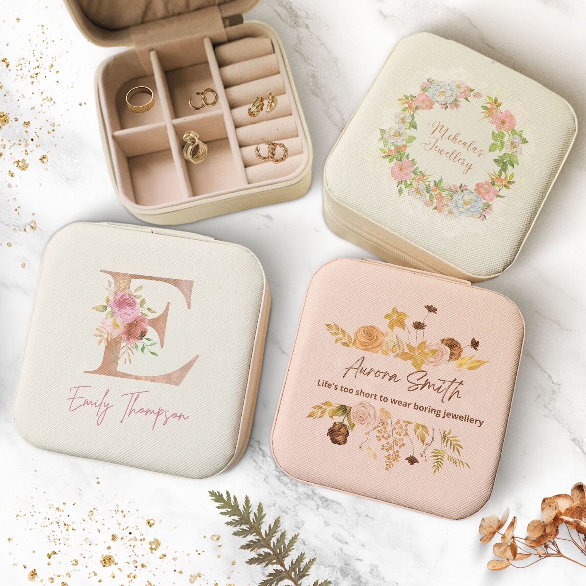 Personalised Travel Jewellery Case, Custom Printed Portable Accessories Box, Rings Storage Holder, Earrings Organiser, Bridesmaid, Mom Gift