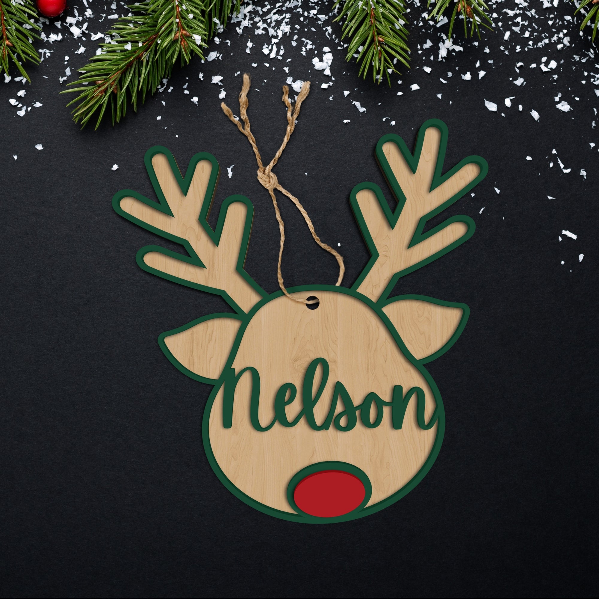 Personalised 3D Reindeer Wood Ornament, Custom Engraved Name Mr & Mrs First Christmas, New House/ Married/ Engaged Xmas Tree Tag Bauble Gift