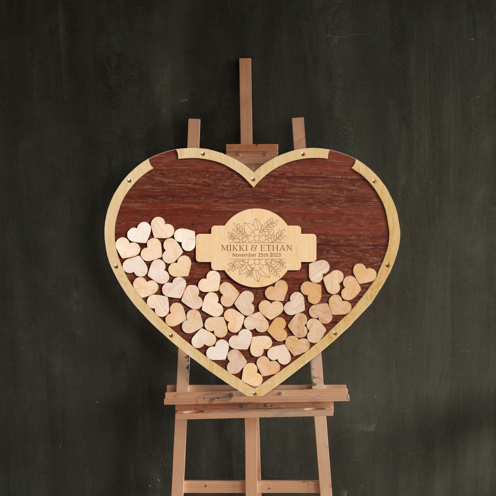 Custom Made Laser Cut Plywood Heart Shape Wedding Drop Box, Rustic Personalised Name &amp; Date Guest Book Alternative, Stationery Table Decor