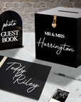 Custom Made Wedding 3 Bundle Set, Personalised Acrylic Black Wishing Well Box, Memory Guest Book, Card & Gifts / Photo Guestbook Table Sign