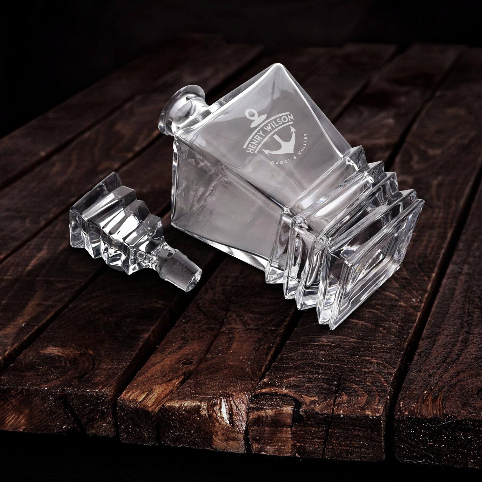 Personalised Prism Whiskey Decanter &amp; 6 Scotch Glasses Box Set , Custom Engraved Whisky Barware, Housewarming, Groomsmen, Dad, Birthday Gift