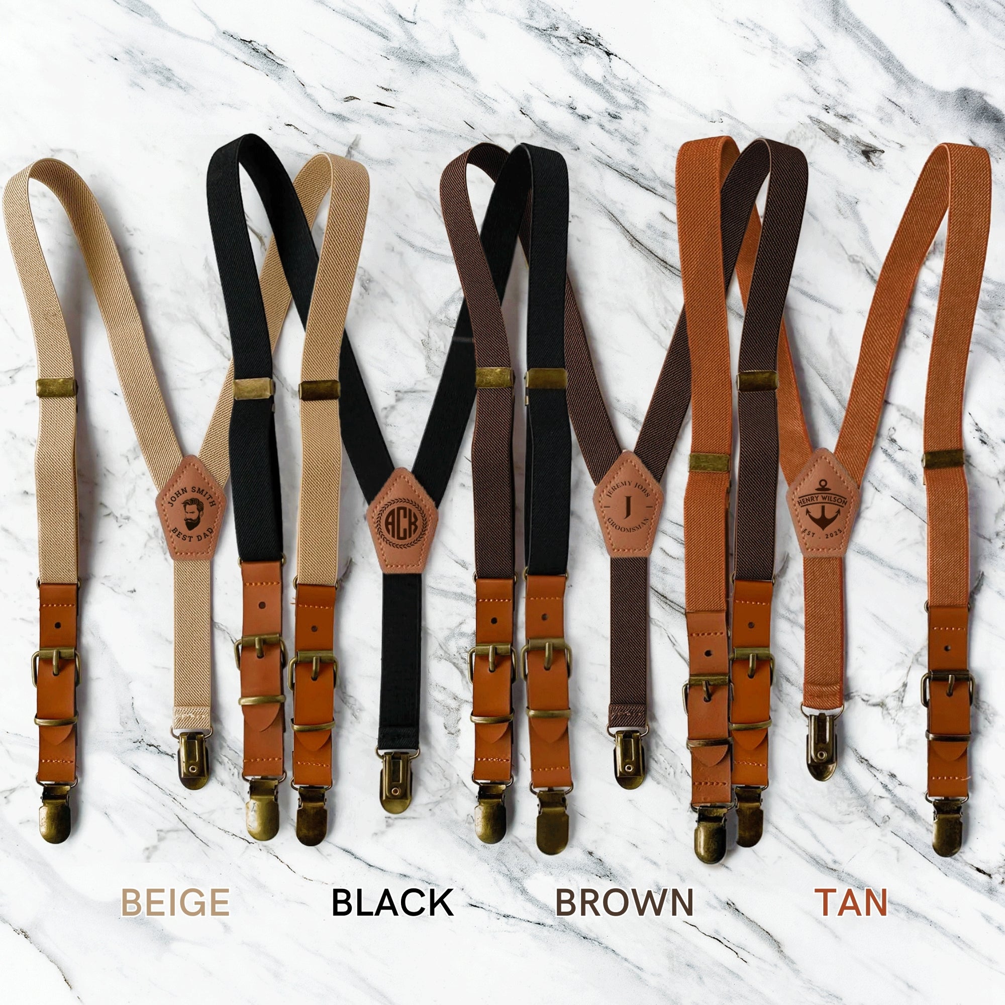 Personalised Adjustable Men's Suspender Clips, Custom Engraved Elastic Shoulder Leather Strap, Bachelor Party, Dad, Groomsman, Wedding Gift