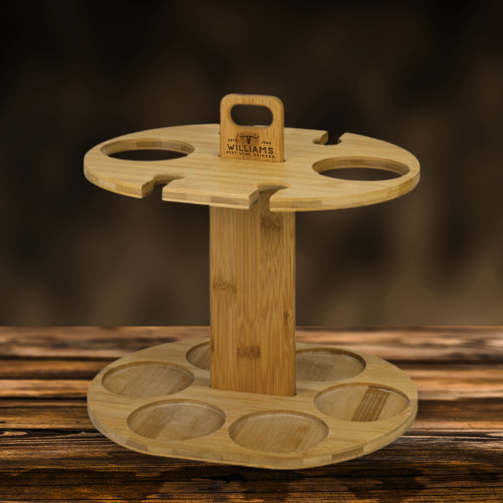 Personalised Bamboo Wine Rack & Engraved Stemware Glasses Holder, Home, Kitchen, Bar Decor, Custom Wedding, Anniversary, Housewarming Gift