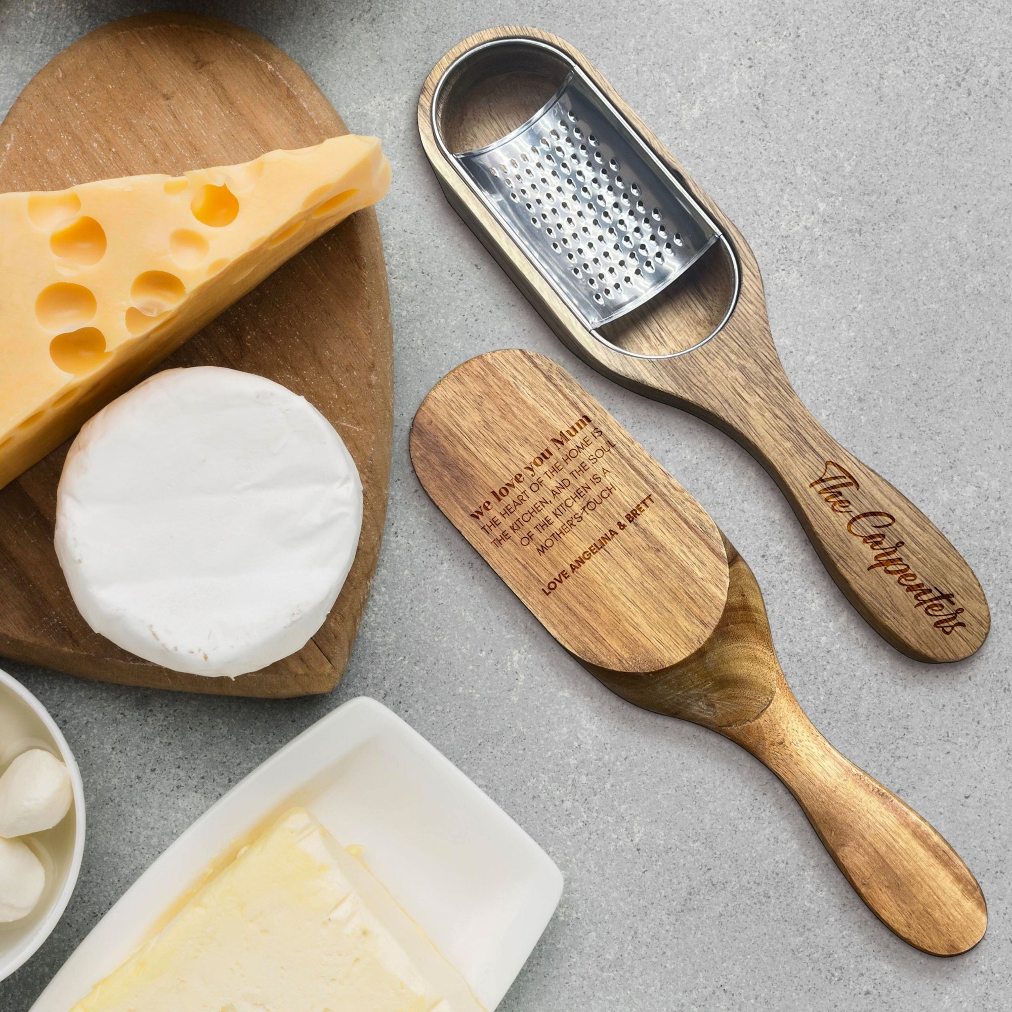 Personalised Wooden Stainless Cheese Grater & Holder, Custom Engraved Shredder Box, Cheese Spoon Zester, Kitchen Utensils, Housewarming Gift