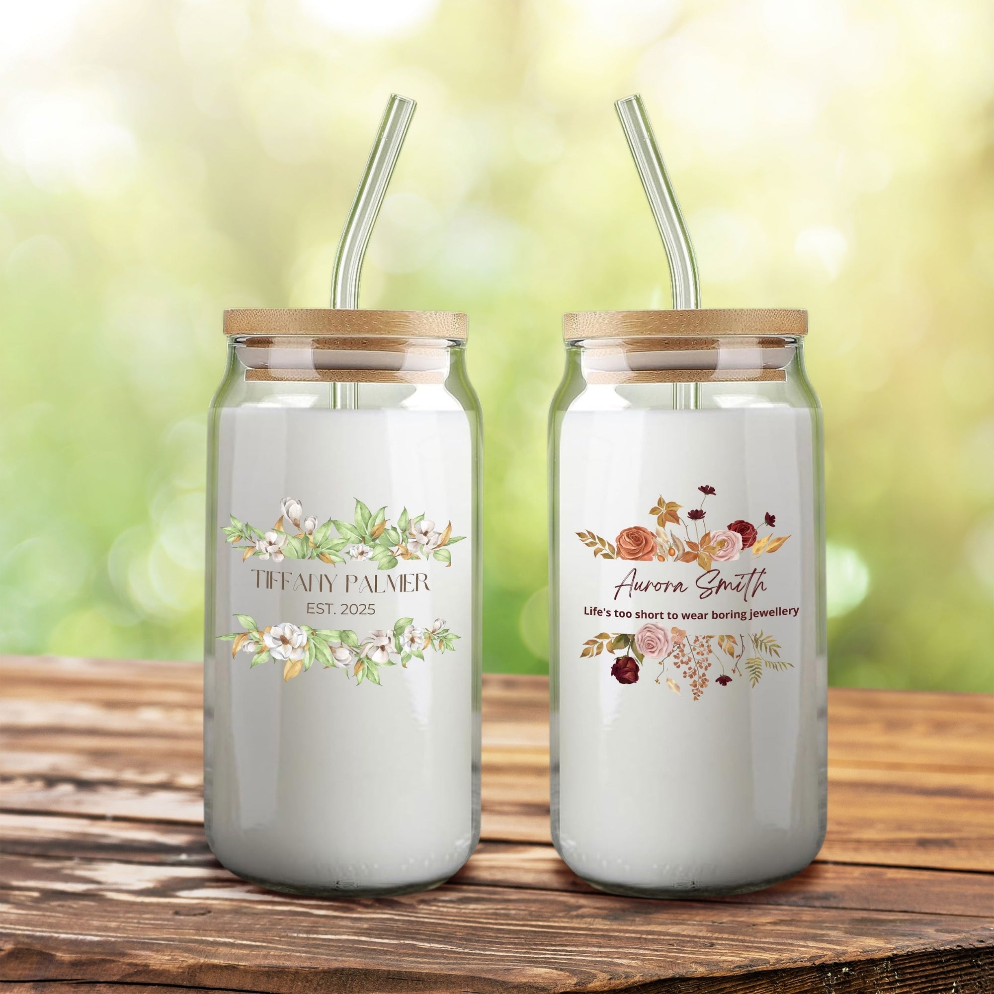 Personalised 470ml Can Glass Set with Lid Straw, Customised Beverage Tumbler, Smoothie, Coffee Cup, Wedding Favours, Bridesmaid, Mother Gift