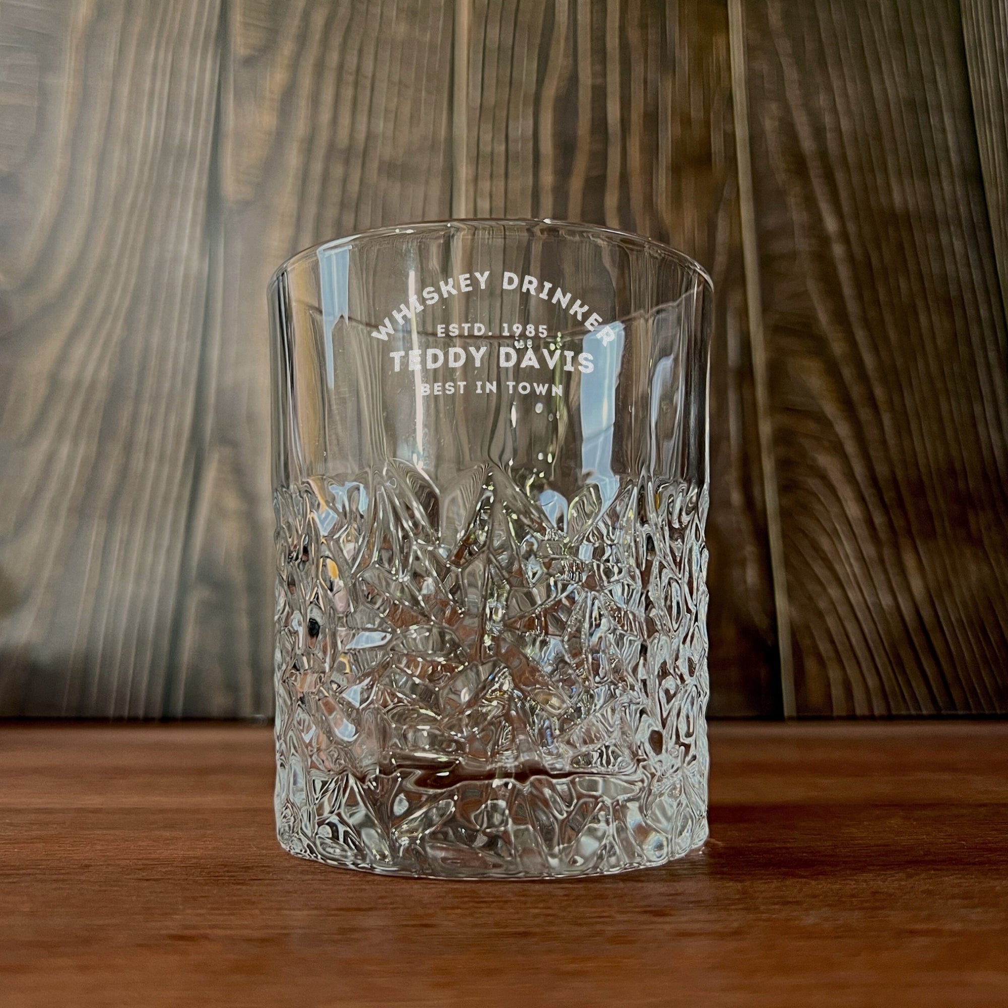 Personalised 310ml Whiskey Diamond Pattern Glass, Custom Engraved Scotch Tumbler, Wedding Favours, Housewarming, Groomsman, Corporate Gift