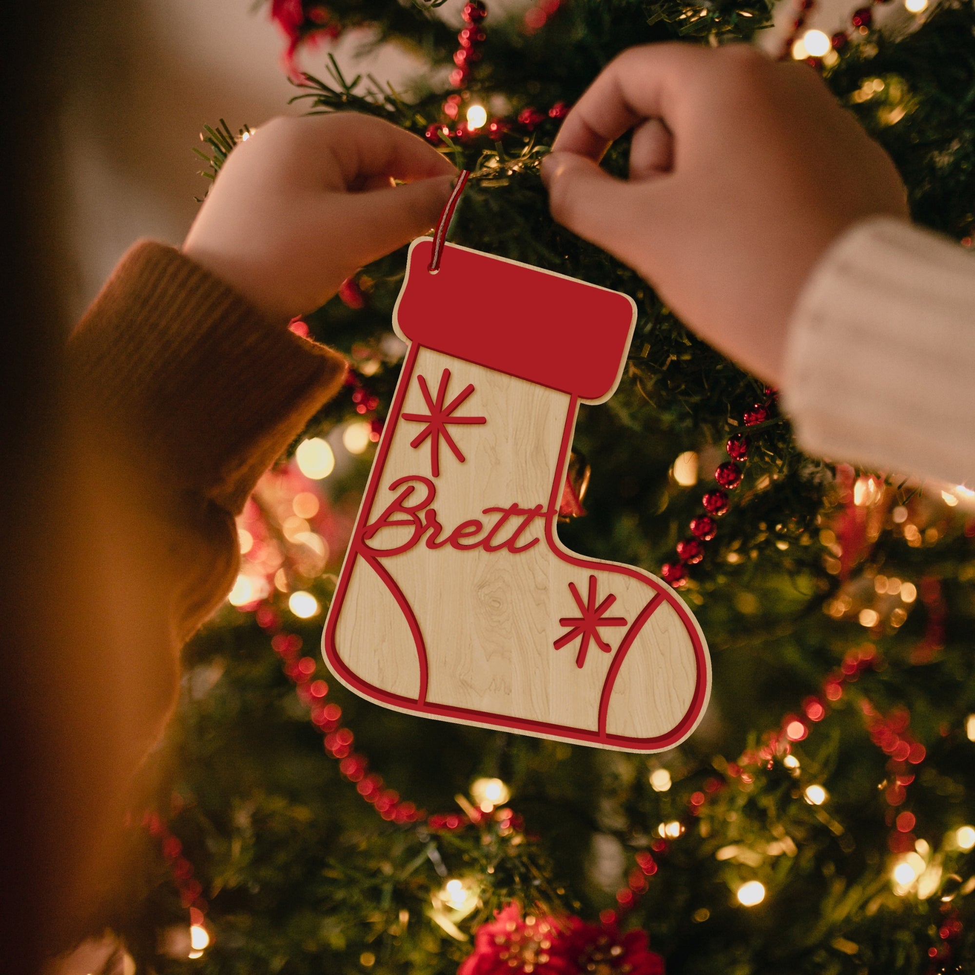 Personalised Double Layer Christmas Sock Ornament, Custom Name Mr & Mrs First Xmas New House/ Married/ Engaged Xmas Bauble, Tree Gift Tags