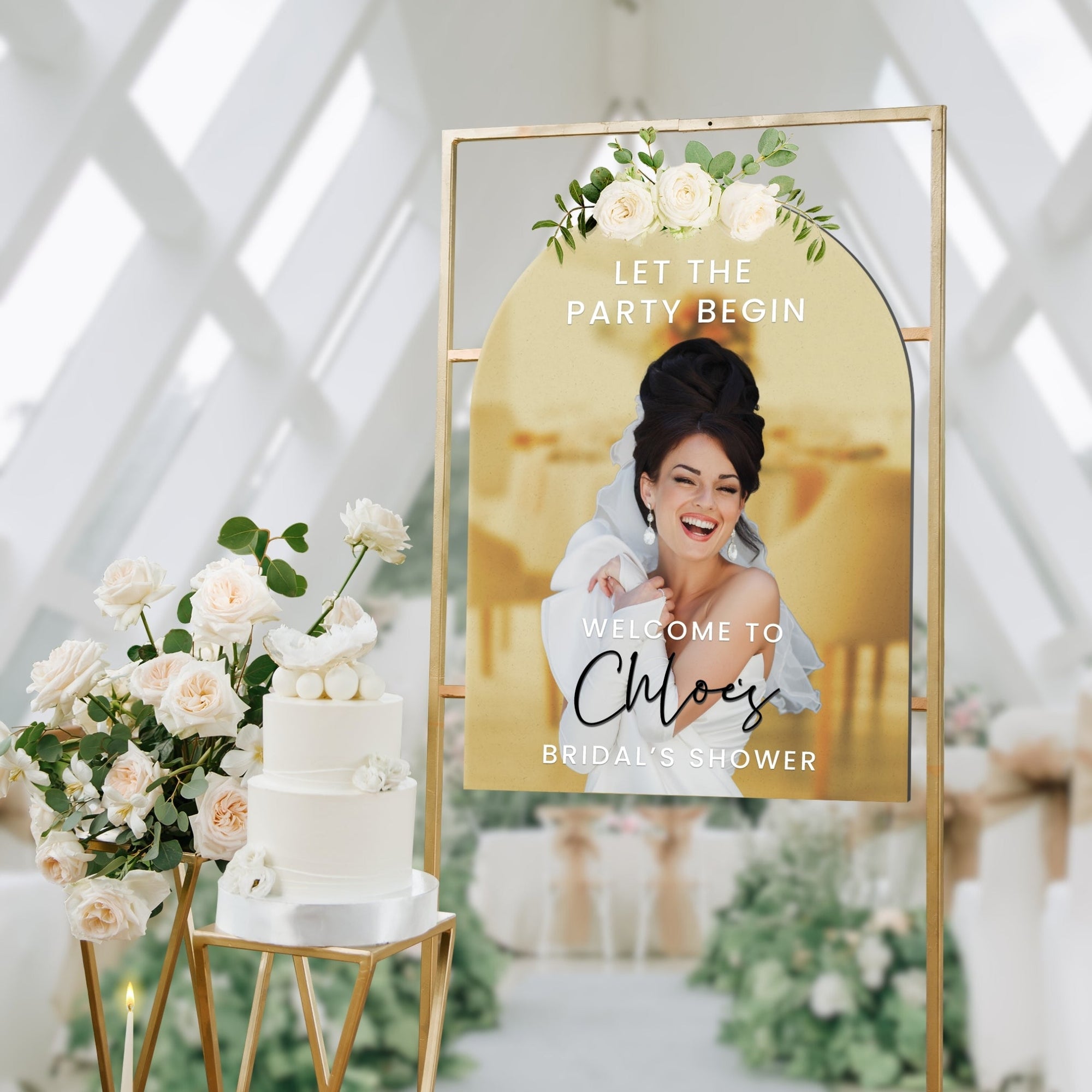 Personalised 3D Photo Bridal Shower/ Hens Party Welcome Mirror Acrylic Arch Sign, Custom Print Picture Event Signage, Wedding Birthday Decor